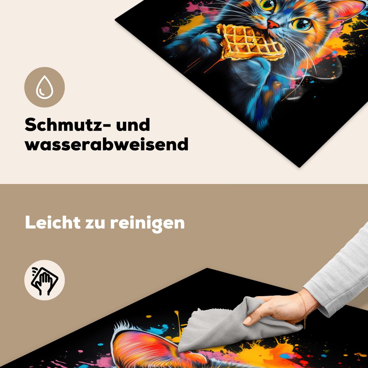 HERDABDECKPLATTE Katze - Graffiti - Bunt - Waffel - Essen Induktionsmatte 77x59 cm - Multicolor, Kunststoff (77/59/0.2cm) - MuchoWow