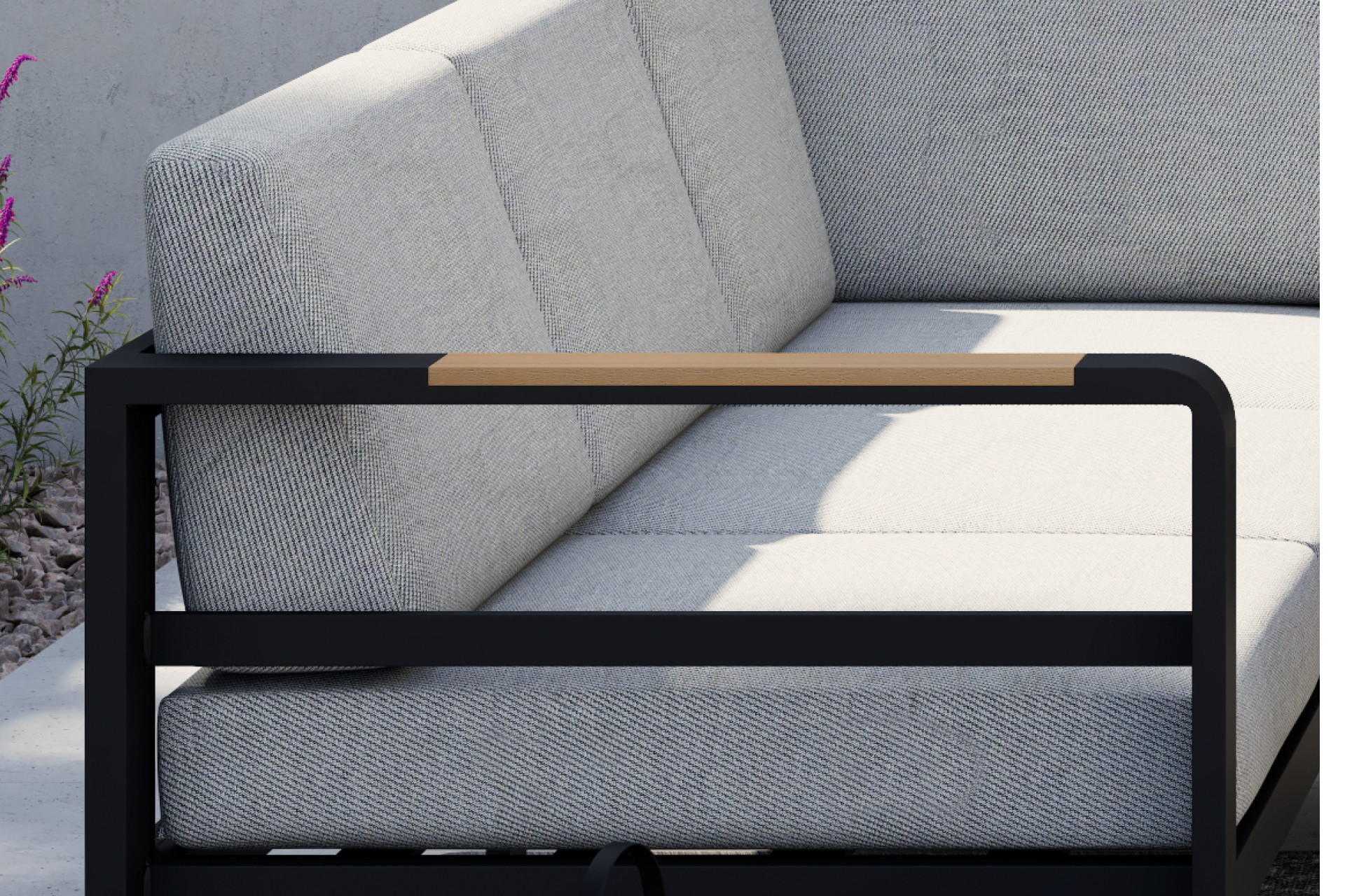 Dining-Loungeset inkl. Rücken- und Sitzkissen Hellgrau Outdoorstoff Bezug abnehmbar Armlehnen Quick Dry Foam