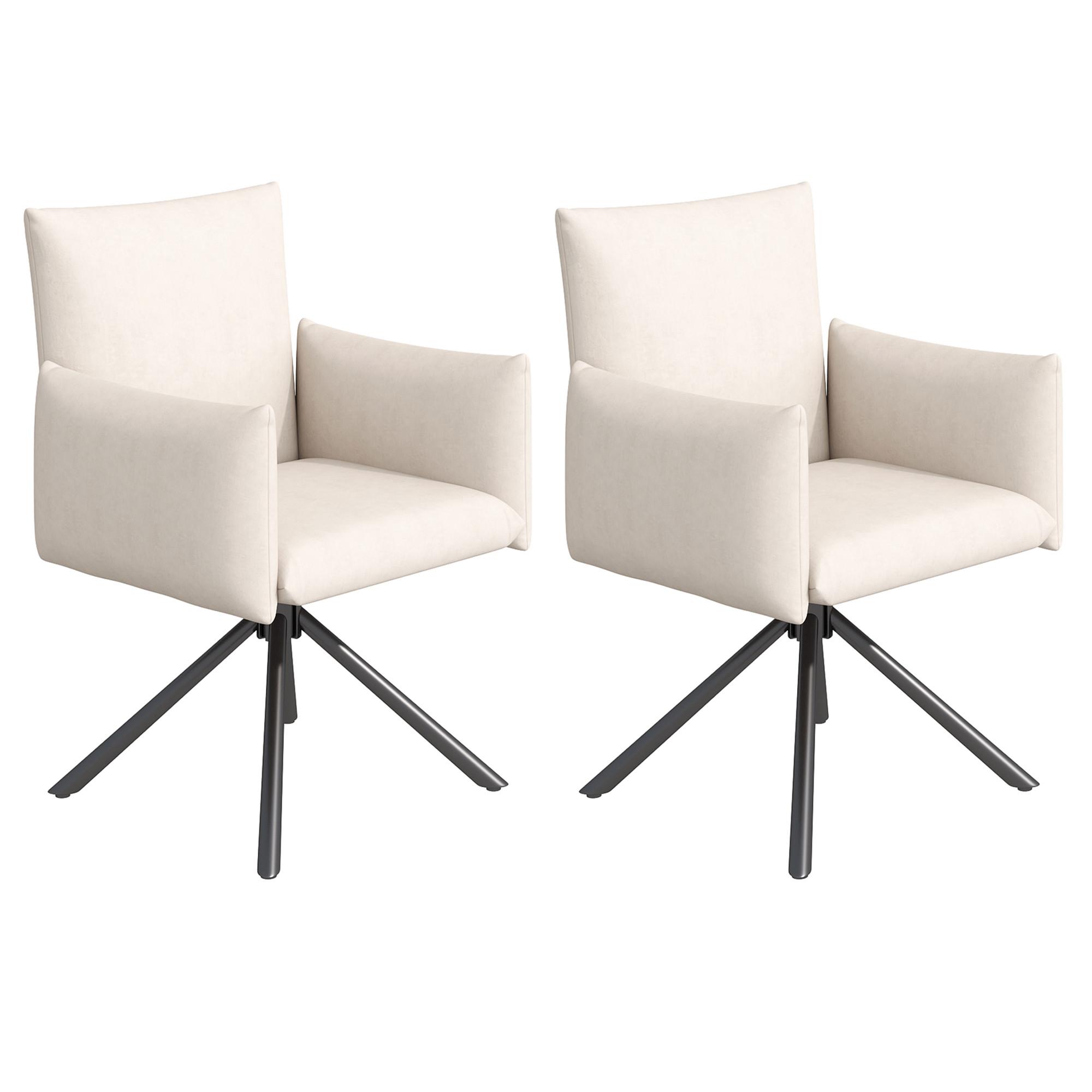 ESSZIMMERSTUHL 2er set samt gepolstert drehbar metallgestell mit armlehnen - Beige, Textil (60/88/60cm) - Urban Meuble