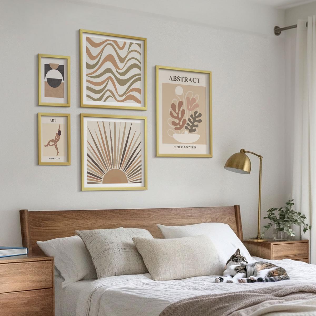 BILDER SET 5er Set - 50x50 cm & 20x30 cm & 40x60 cm Goldrahmen - Matisse Boho abstrakte Muster - Goldfarben, Kunststoff (40/60cm) - TULUP
