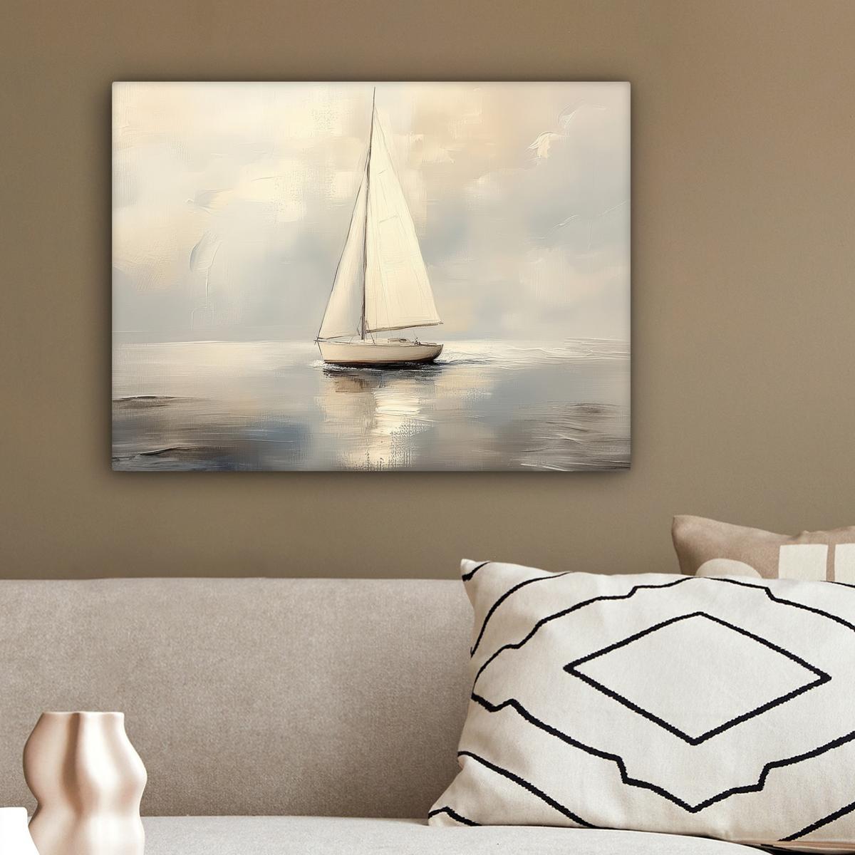 LEINWANDBILD Segelschiff - Meer - Bewölkt Wandbild 40x30 cm - Creme, Textil (40/30cm) - MuchoWow