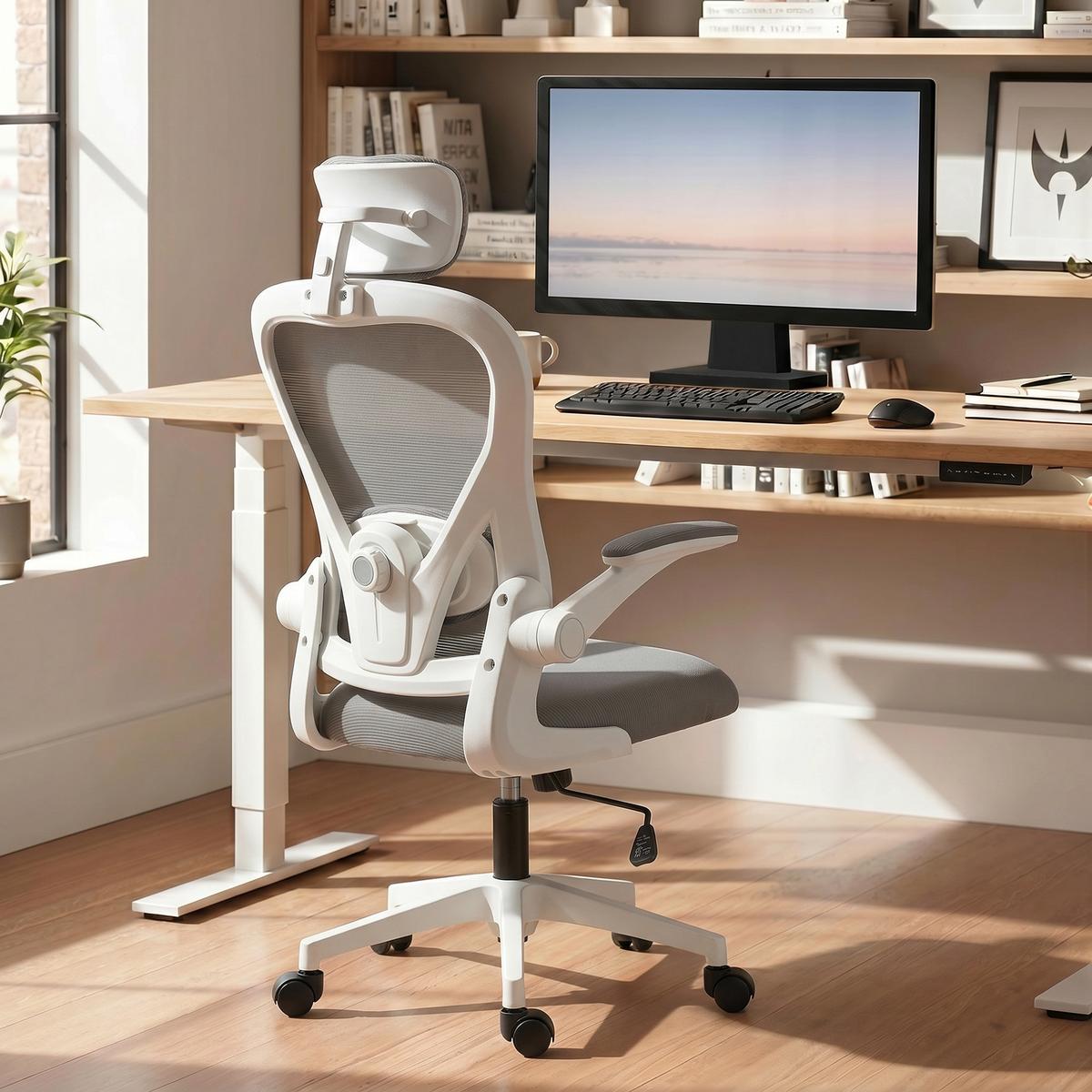 BÜROSTUHL Polyester Kunststoff Grau - Weiß/Grau, Kunststoff/Textil (63/125/64cm) - HOMCOM
