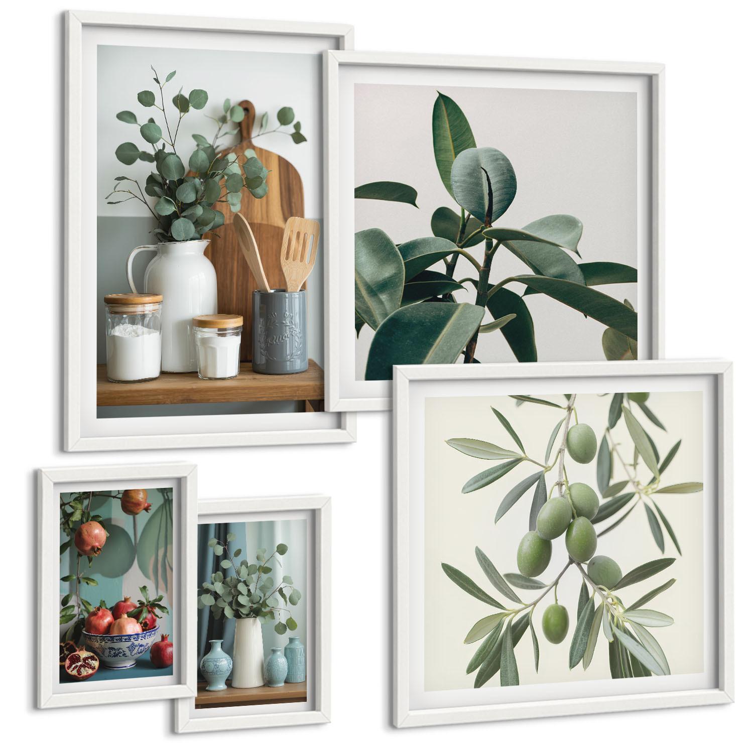 BILDER SET 5er Set - 50x50 cm & 20x30 cm & 40x60 cm Weißer Rahmen - Inspiration Schrei Schädel Eule - Weiß, Kunststoff (40/60cm) - TULUP