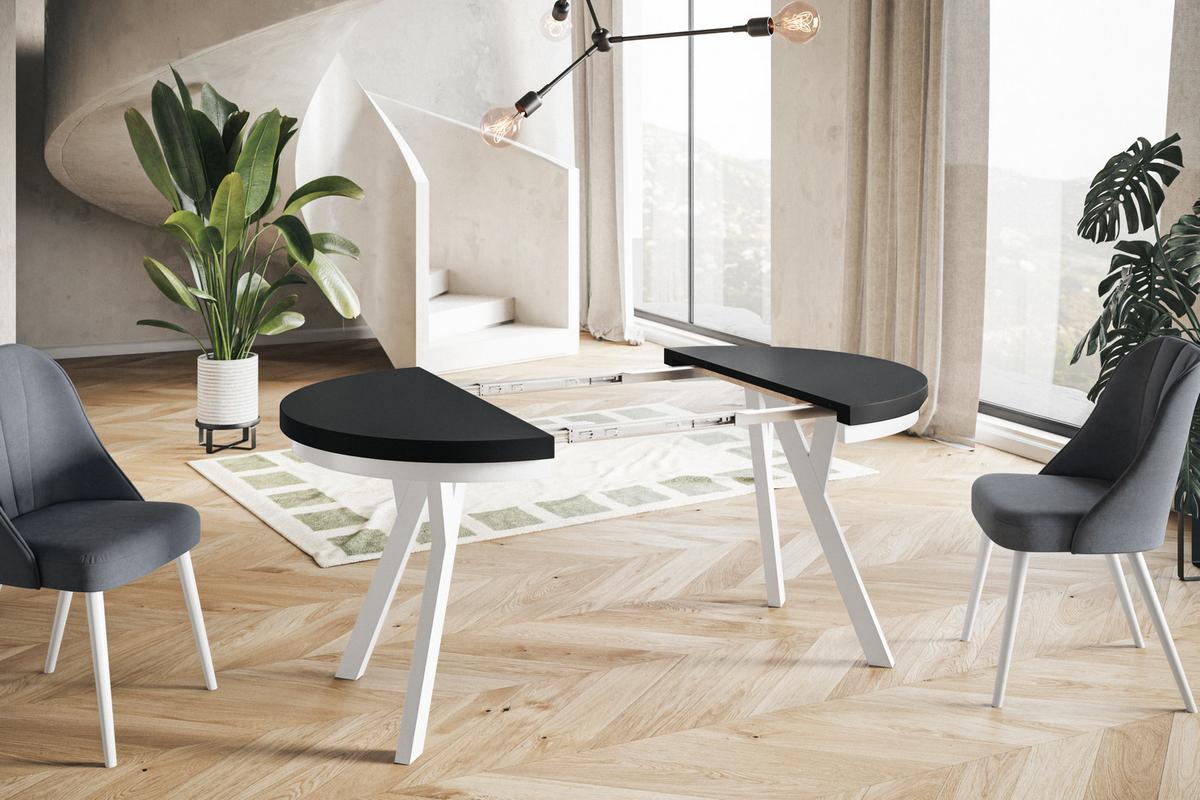 RUNDER Esstisch ausziehbar – Moderner Wohnzimmertisch und Küchentisch – Tisch mit Stabile Konstruktion, Durchmesser 100 cm - 200 cm - Farbe Schwarz - Schwarz/Weiß, Holzwerkstoff (100/100/77cm) - Alpi-Möbel