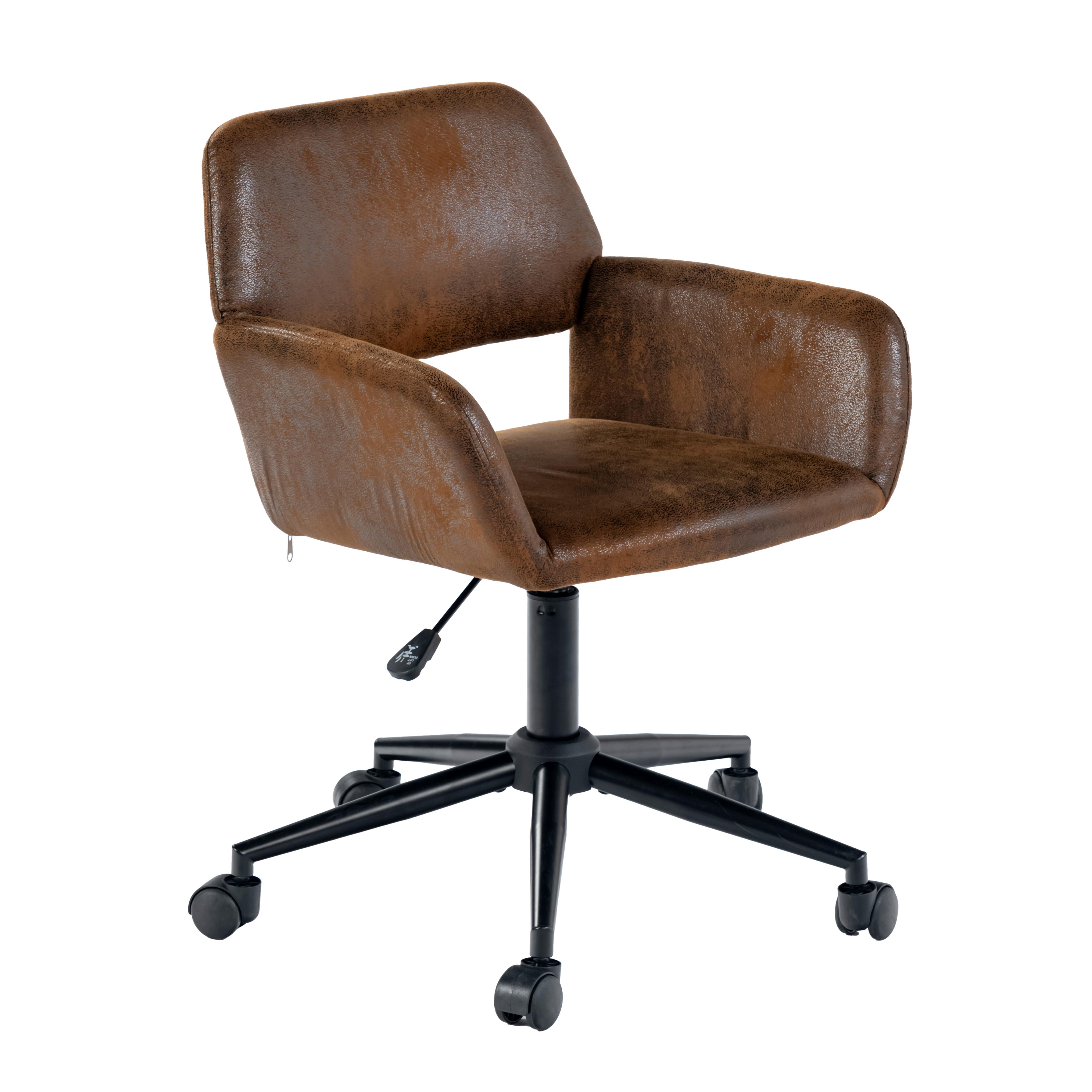 DREHSTUHL Wildleder Optik, Höhenverstellbar und 360° drehbar - Schwarz/Braun, Textil/Metall (54/85/56cm) - Urban Meuble
