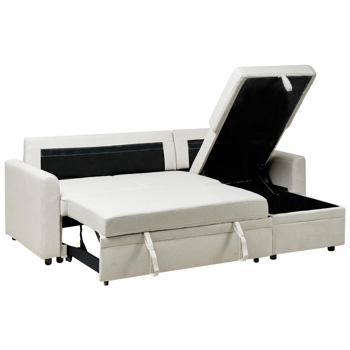 ECKSCHLAFSOFA 3-Sitzer Kunstleinen Hellbeige linksseitig Nassjo - Beige, Textil (210/131cm) - Beliani