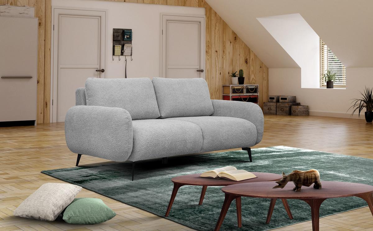SOFA FEBE 3-Sitzer, hellgrau - Hellgrau/Schwarz, Holz/Textil (190/82/96cm) - Wozimo
