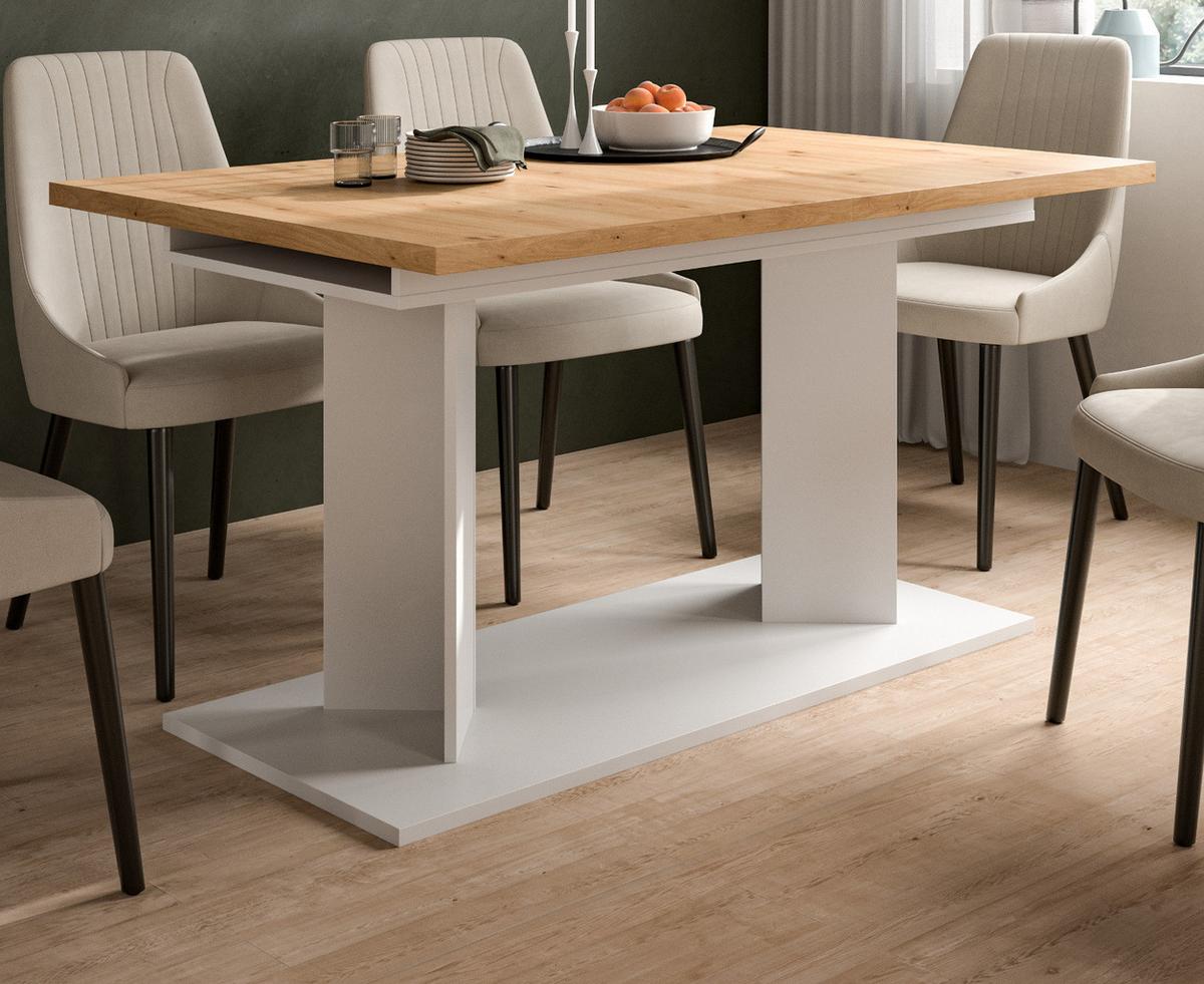 ESSTISCH Eiche Artisan, weiß 140 - 180 - 220 x 90 cm, Küchentisch 2-fach ausziehbar - Eiche Artisan/Weiß, Holzwerkstoff (90/140/76cm) - Inn.Furn