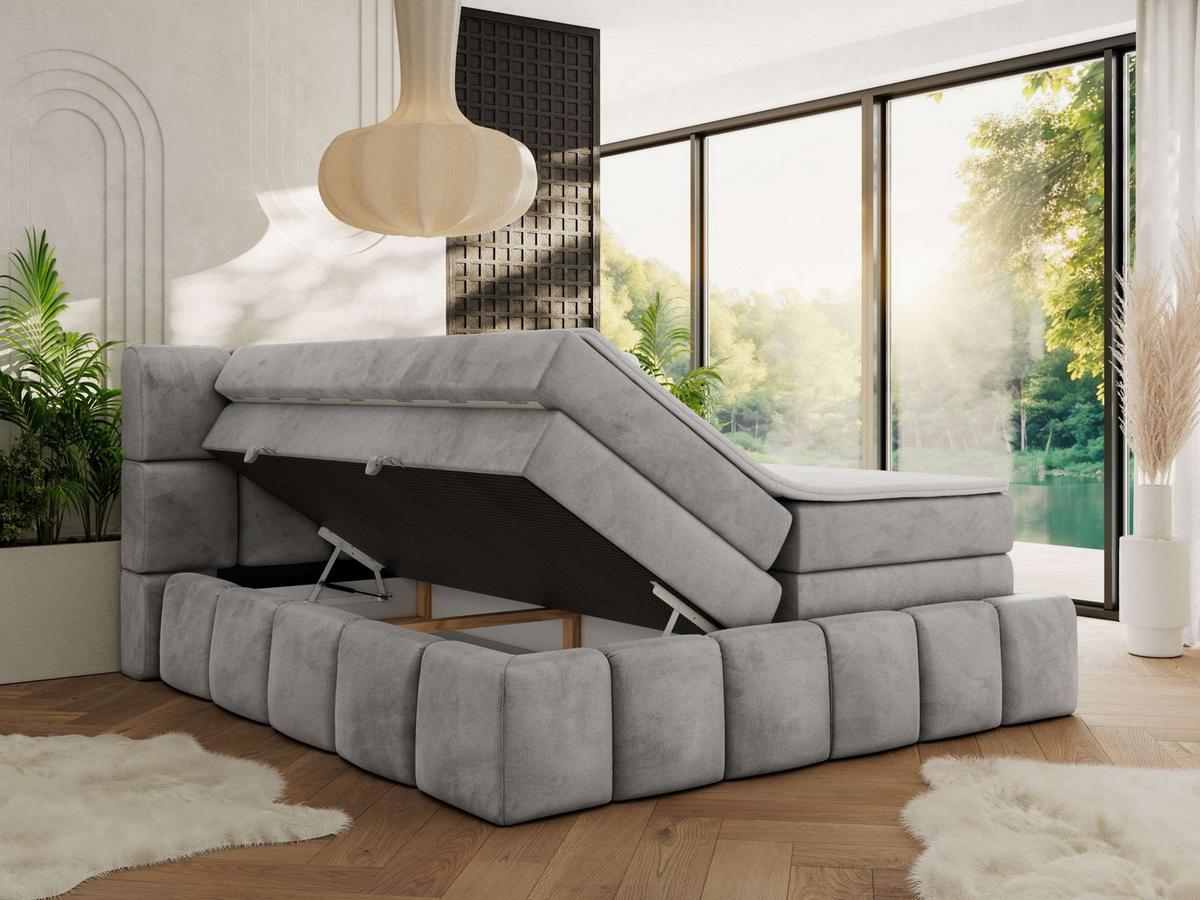 BOXSPRINGBETT NIRA KING 160/200 Hellgrau Velvet - H3 - Hellgrau, Holz/Textil (160/200cm) - MKS