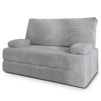 BETTSOFA LADIA aus Schaumstoff Kordstoff Hellgrau Schlaffunktion - Grau, Textil (140/86/60cm) - MASSENO