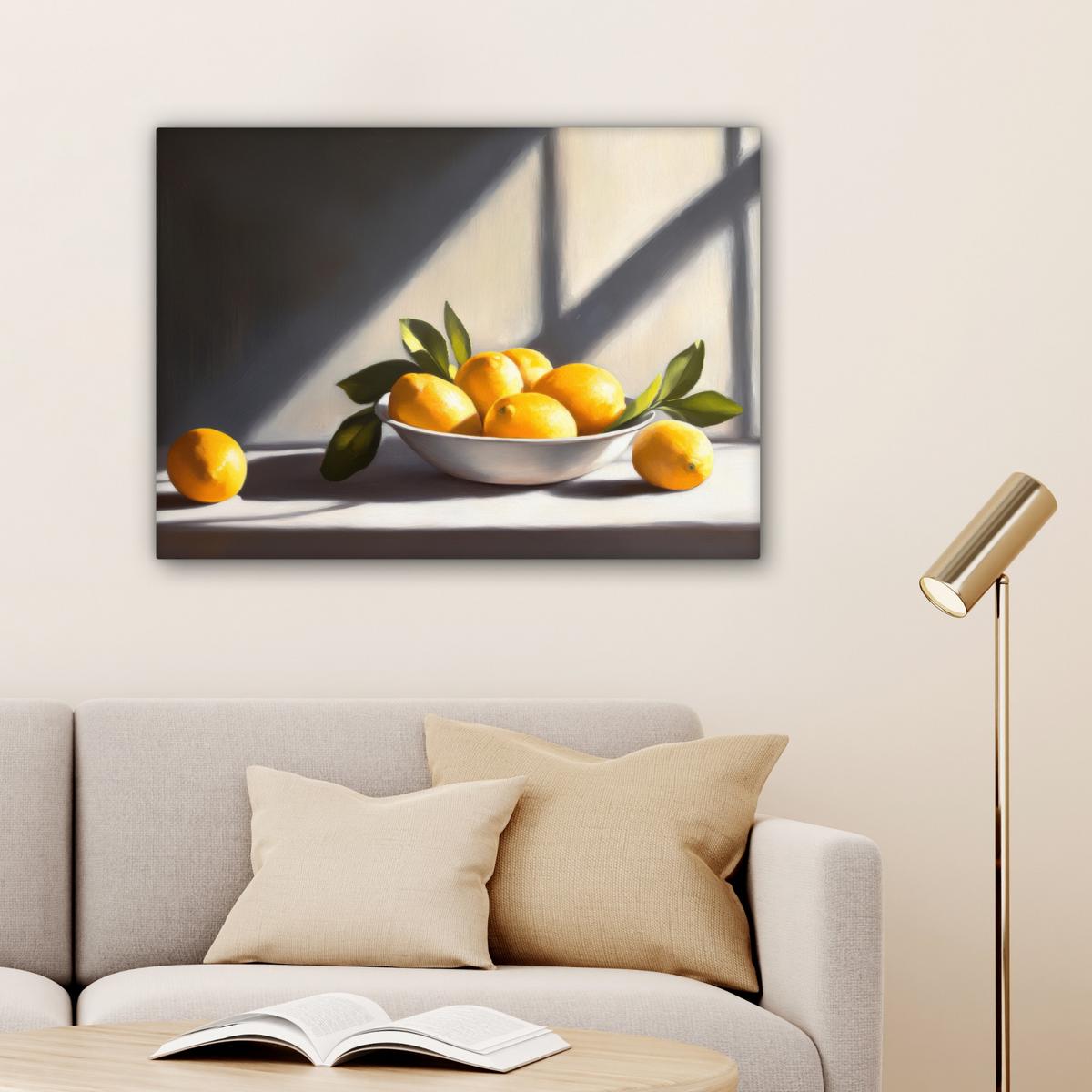 LEINWANDBILD Zitronen - Stilleben - Gelb Wandbilder 80x60 cm - Gelb, Textil (80/60cm) - MuchoWow