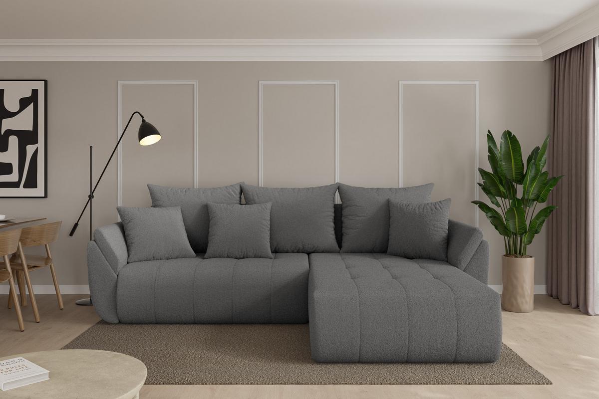 ECKSOFA mit Schlaffunktion Ottomane Rechts TOKO-L 277x194x86 Grau Bouclé - Schieferfarben/Schwarz, Holzwerkstoff/Kunststoff (277/194cm) - ALTDECOR
