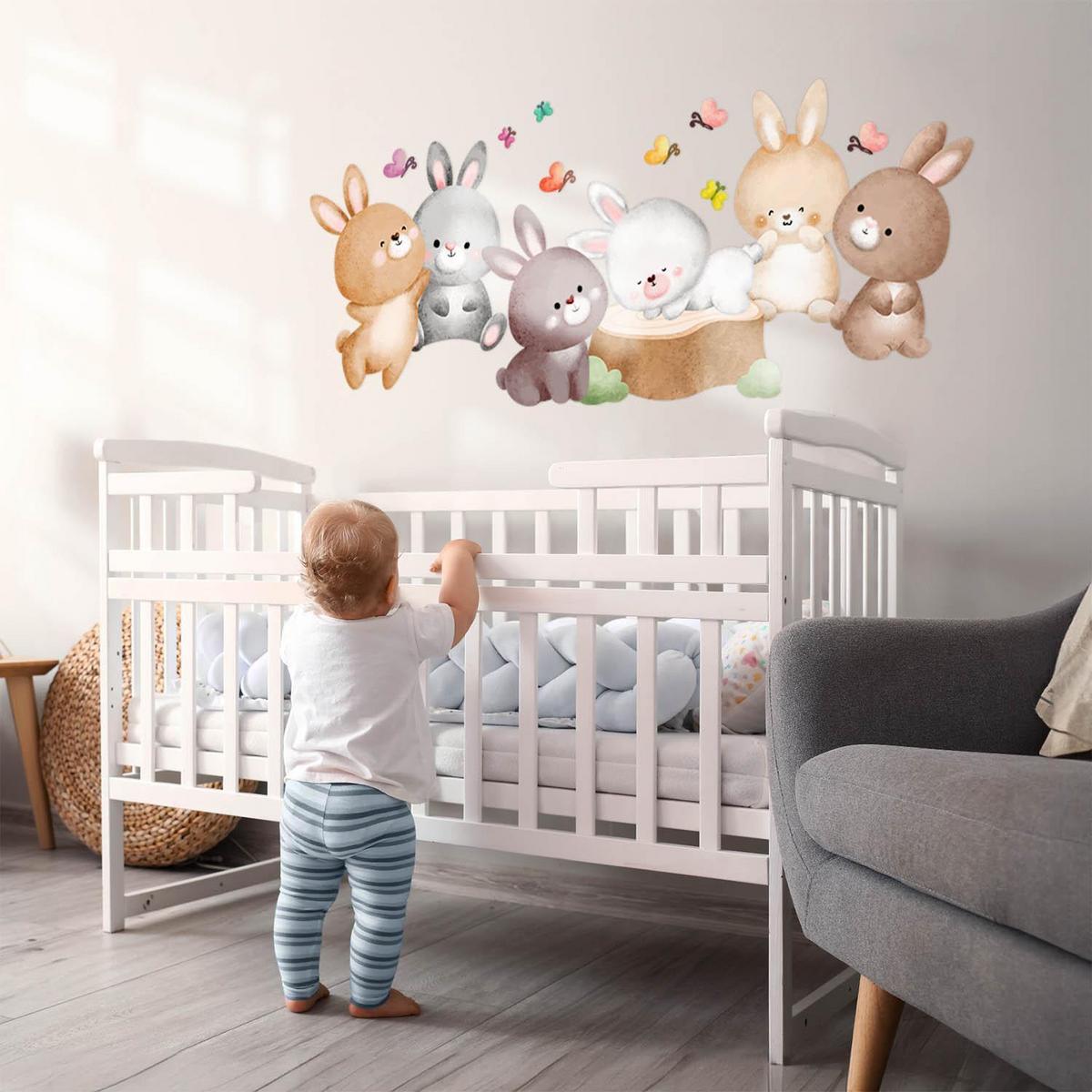 WANDAUFKLEBER 80x99cm - Waldhasen - Multicolor, Kunststoff (80/99/0.1cm) - Wallfluent
