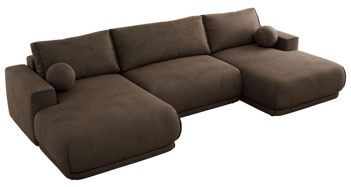 WOHNLANDSCHAFT RINA U Braun Velvet - Schwarz/Braun, Kunststoff/Textil (360/85/170cm) - MKS