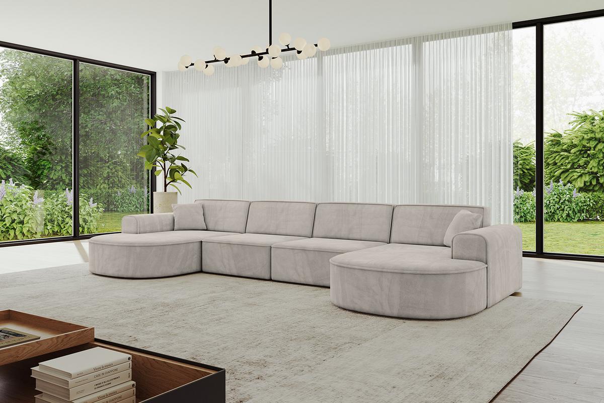 WOHNLANDSCHAFT MARI-U2 - 388x171x79 cm Hellbraun Velours - Hellbraun/Schwarz, Holzwerkstoff/Kunststoff (388/79/171cm) - ALTDECOR