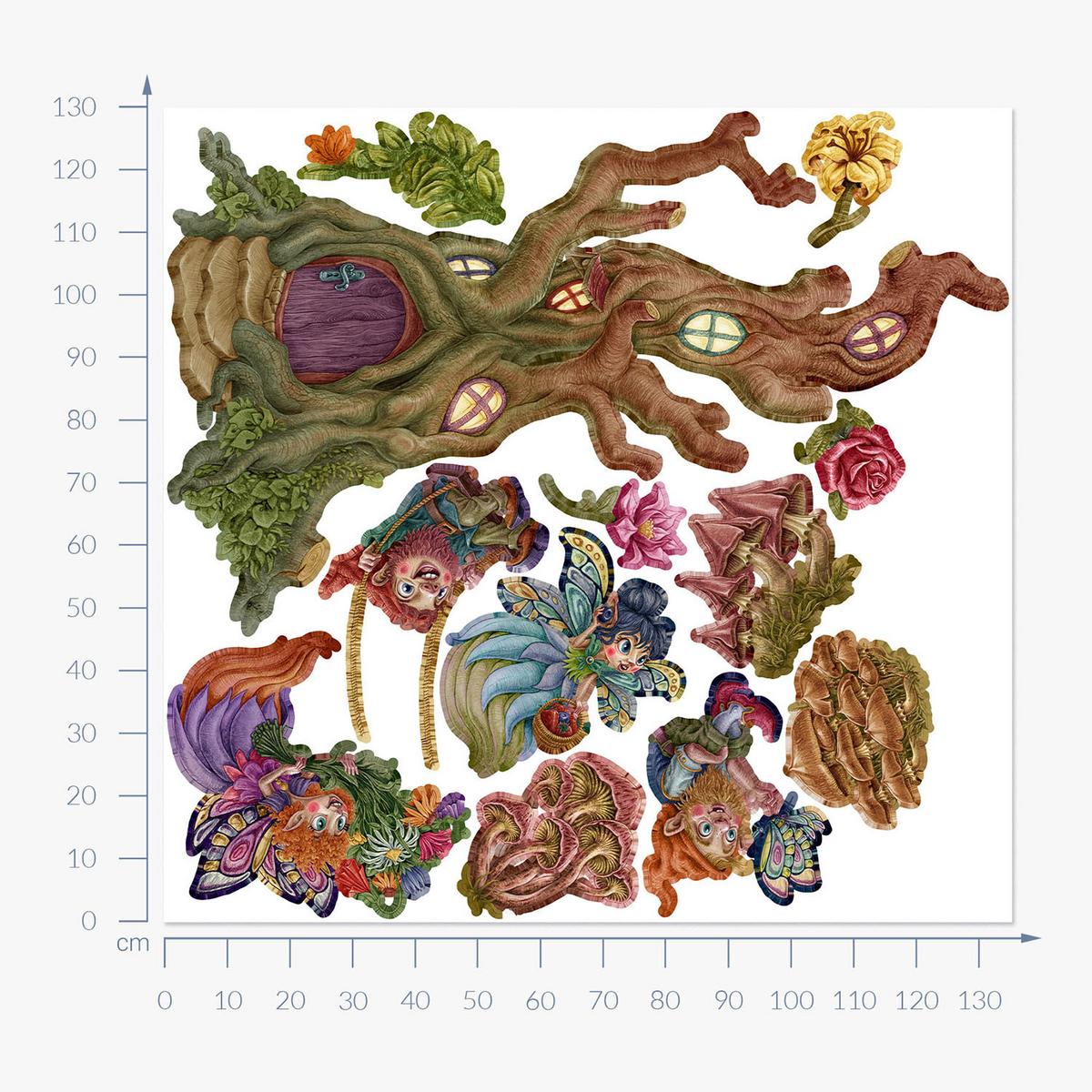 WANDAUFKLEBER 130x135cm - Feenwald - Multicolor, Kunststoff (130/135/0.1cm) - Wallfluent
