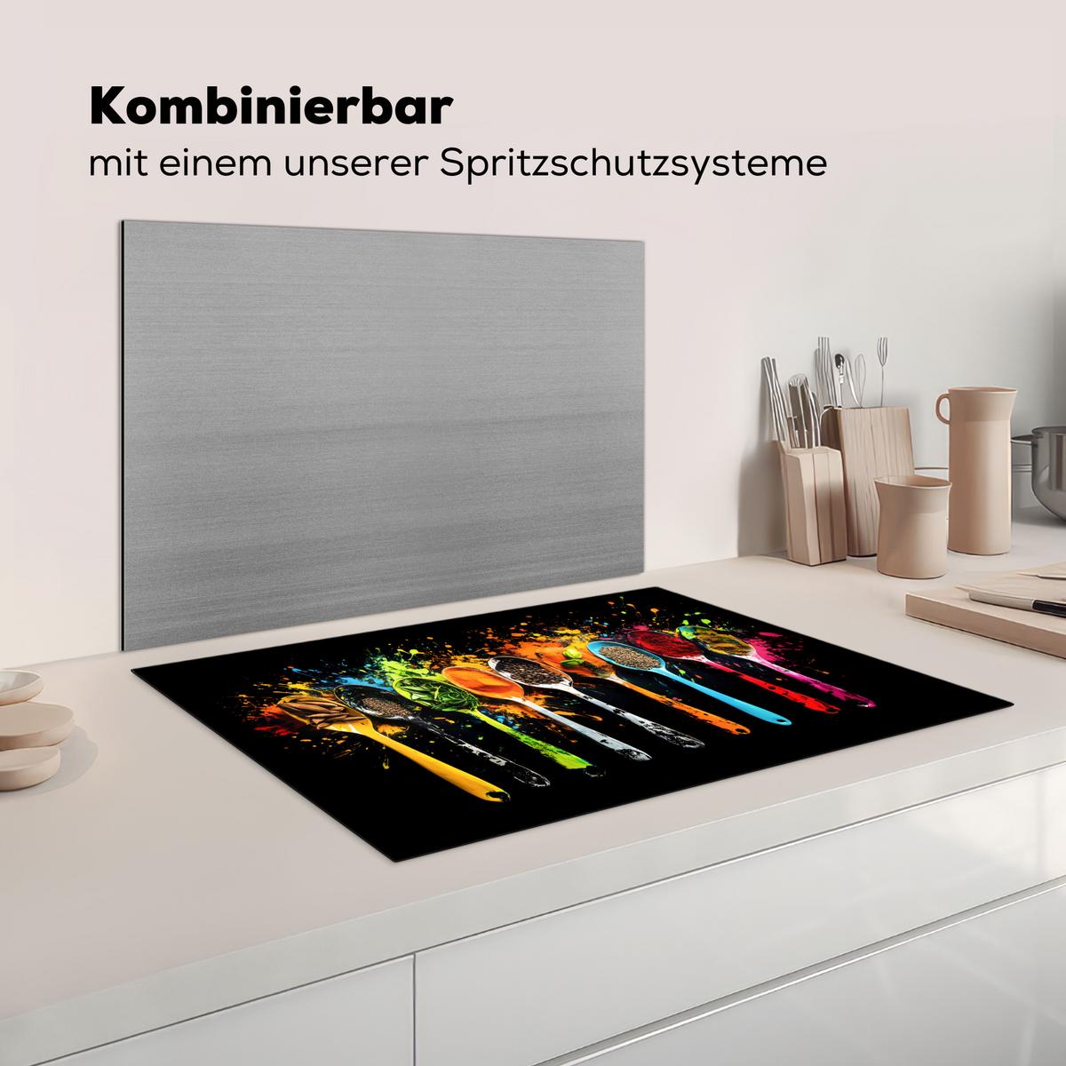 HERDABDECKPLATTE Löffel - Gewürze - Modern - Graffiti - Farbe - Farbenfroh Induktionsmatte 77x51 cm - Multicolor, Kunststoff (77/51/0.2cm) - MuchoWow