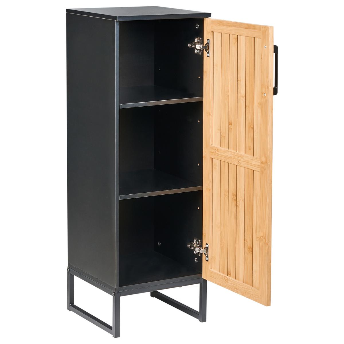BADEZIMMERSCHRANK Bambus 30 cm Hellbraun Miscanti - Hellbraun/Schwarz, Holz (30/90/30cm) - Beliani