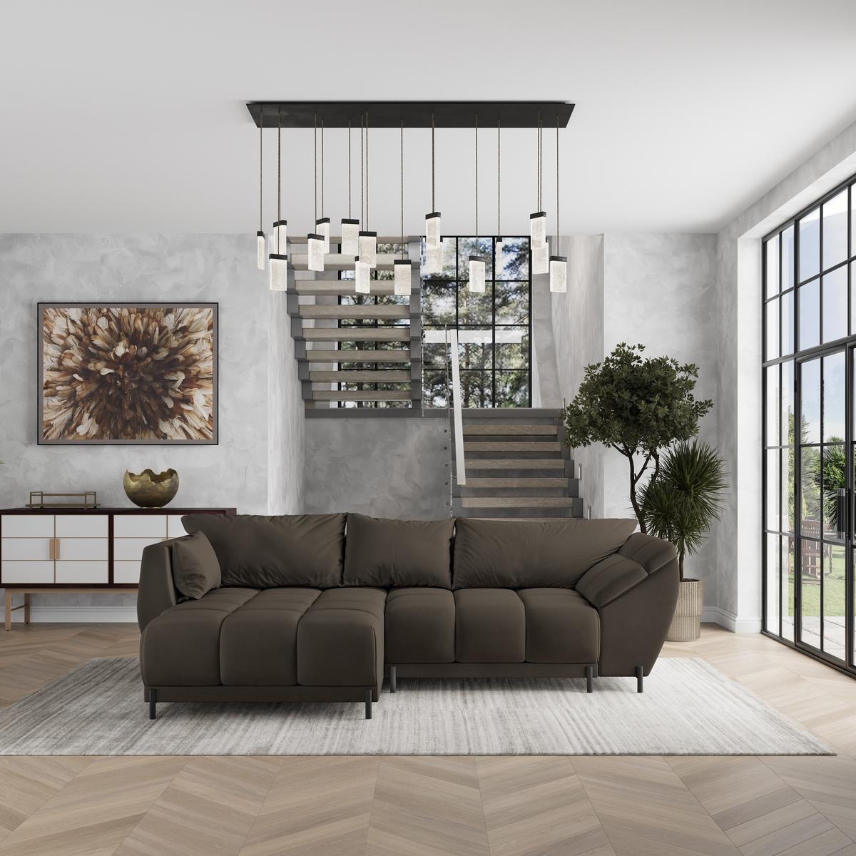 ECKSOFA VESTANO L-S Braun Velours-Stoff mit Schlaffunktion - Braun, Holz (287/182cm) - MASSENO