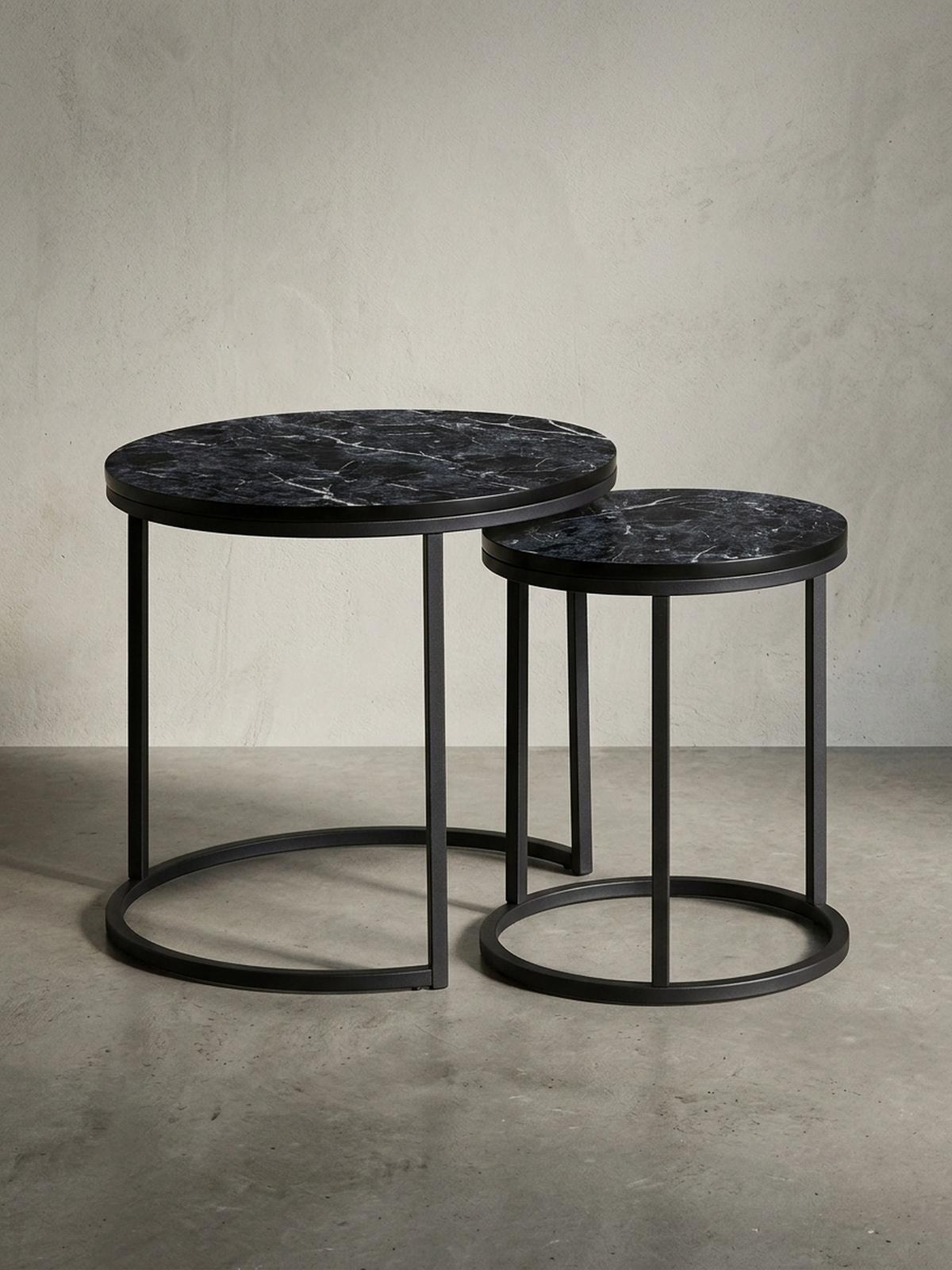 BEISTELLTISCH 2er Set Marmoroptik Metall Modern, Schwarz 50x50x45 cm - Schwarz, Holz/Metall (50/50/45cm) - KADIMA DESIGN