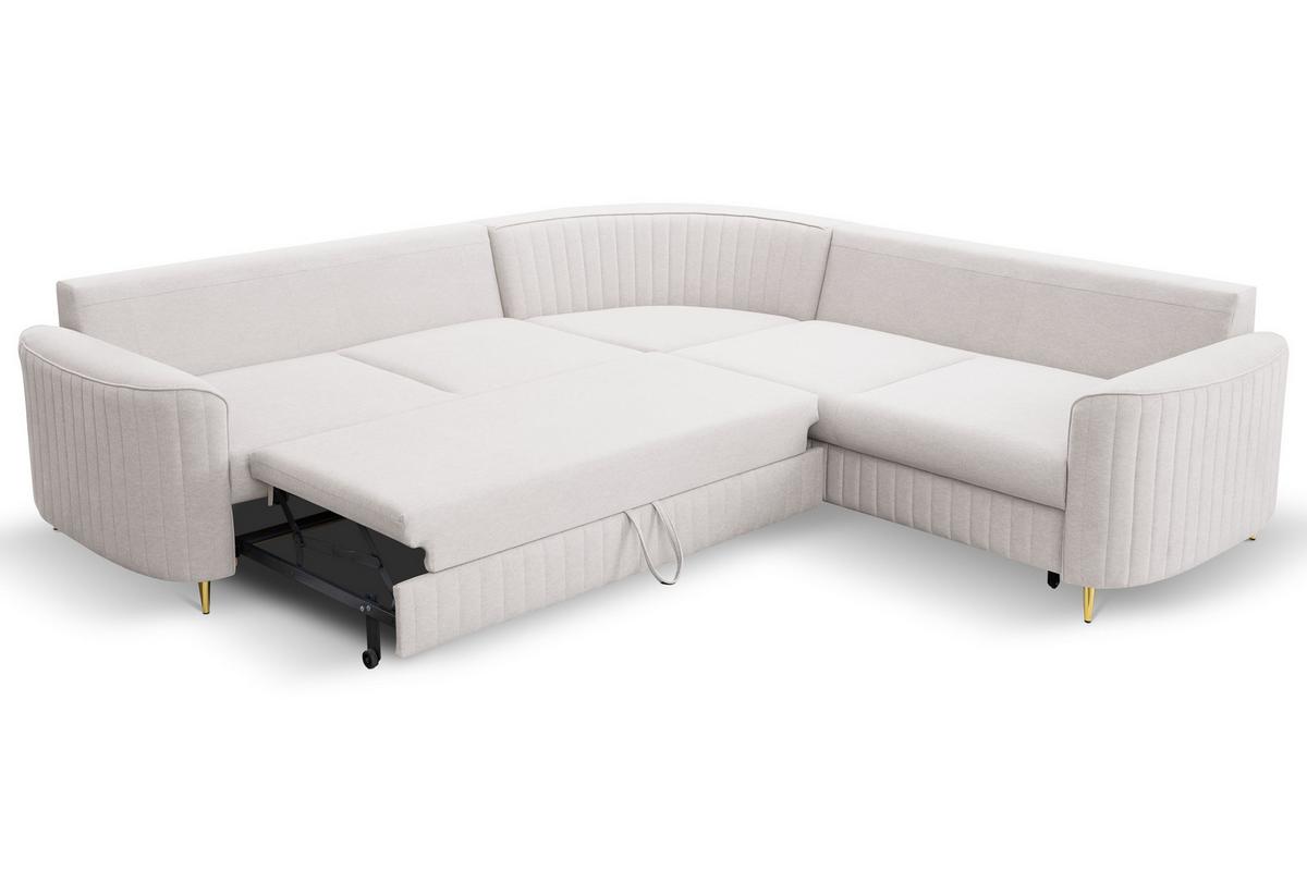 ECKSOFA VELA L-S Beige Velours-Stoff mit Schlaffunktion - Beige, Holz (251/251cm) - MASSENO