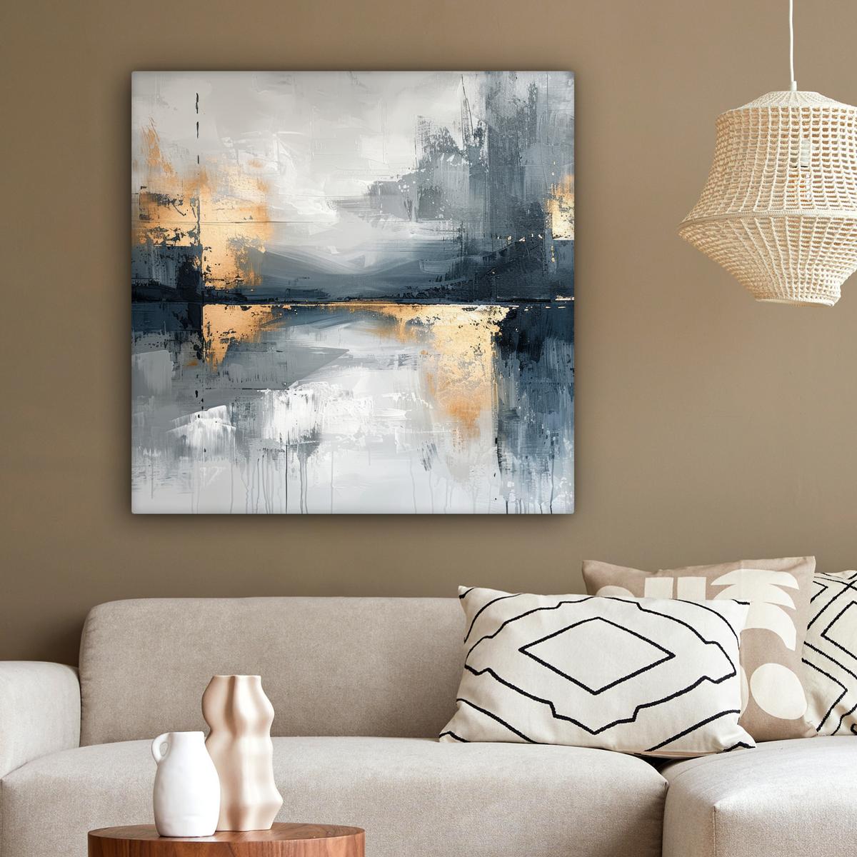 LEINWANDBILD Kunst - Grau - Gold - Abstrakt Deko Groß 90x90 cm - Dunkelgrau, Textil (90/90cm) - MuchoWow