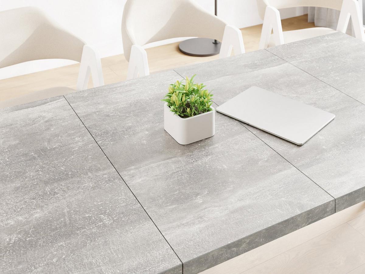 ESSTISCH Quadro quadratischer ausziehbarer, Grauer Beton 100-150/100/76 cm - Hellgrau/Schwarz, Holz/Holzwerkstoff (100/150/76cm) - WFL GROUP