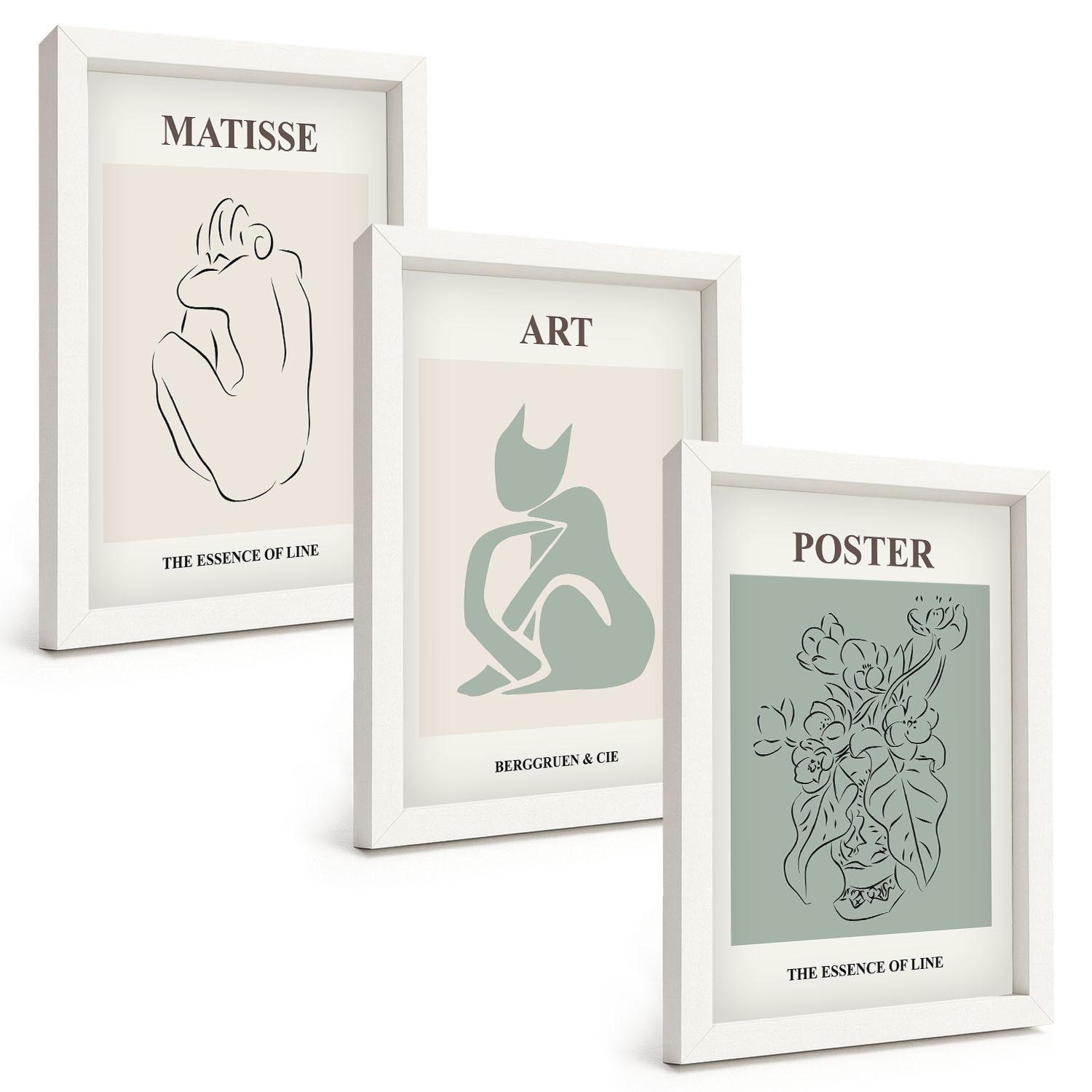 BILDER SET 3er Set - 20x30 cm Weißer Rahmen - Matisse Grün Beige Poster - Weiß, Kunststoff (20/30cm) - TULUP