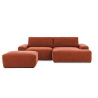 ECKSOFA inkl. Hocker Lennon aus Terrakotta Strukturstoff mit Schlaffunktion und Bettkasten - Terracotta/Schwarz, Holz/Kunststoff (264/137cm) - S-Style