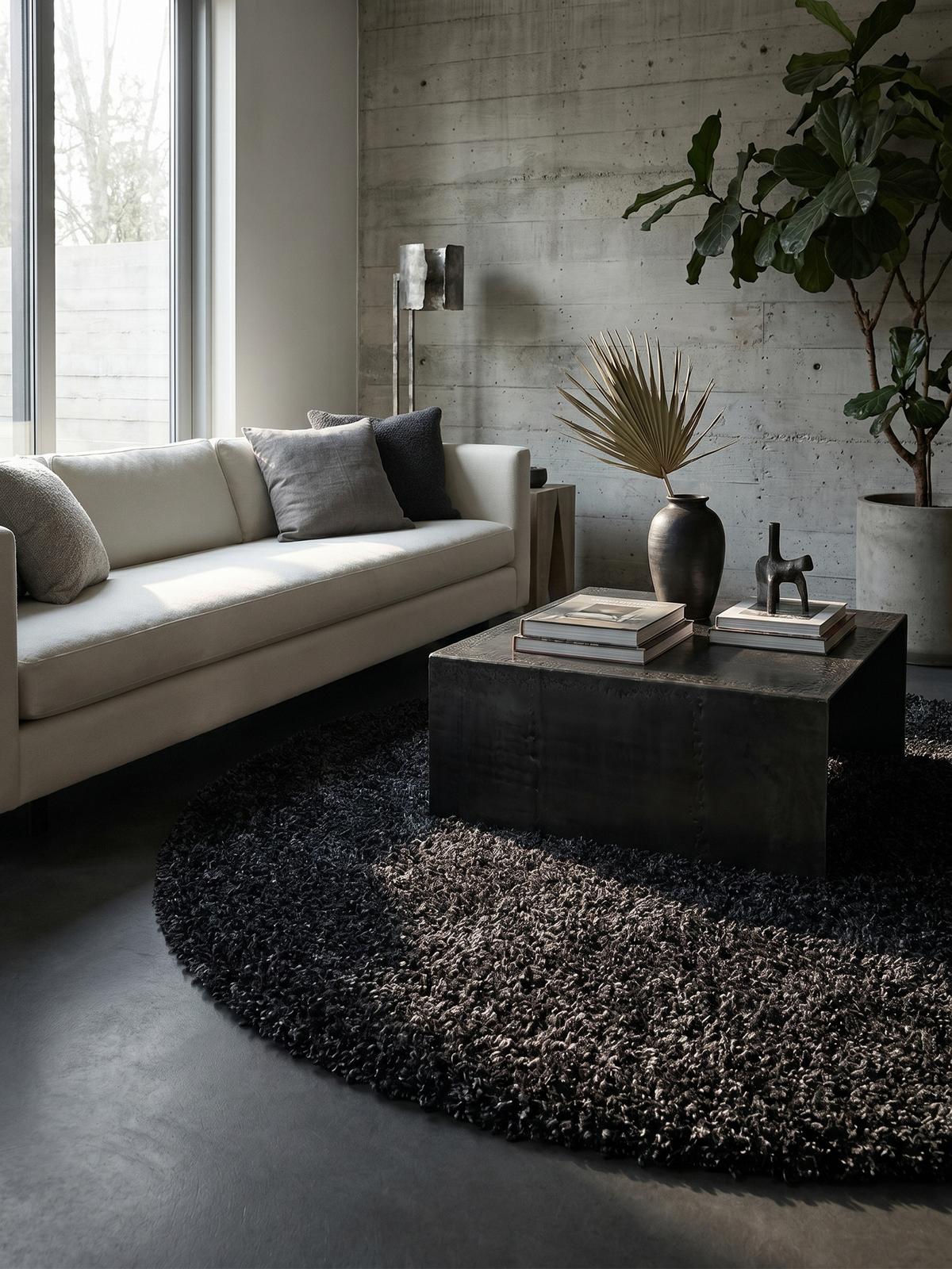 HOCHFLORTEPPICH RHEIN, einfarbig, aus Polypropylen, Anthrazit, Ø 200 cm - Anthrazit, Textil (200/200cm) - KADIMA DESIGN