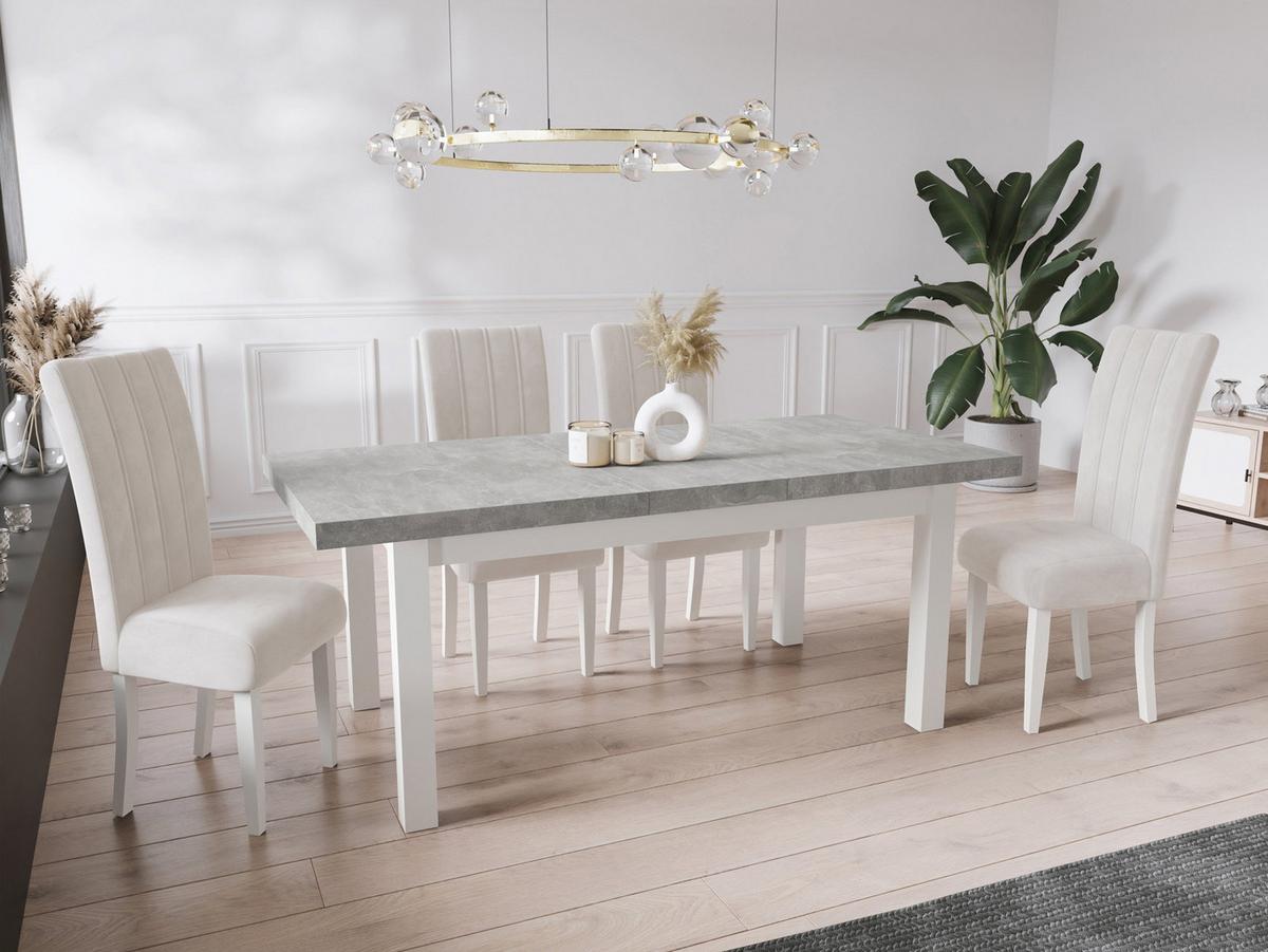 ESSTISCH Avena rechteckig ausziehbar, Grauer Beton 120/80/78 - Hellgrau/Weiß, Holz/Holzwerkstoff (80/160/78cm) - WFL GROUP
