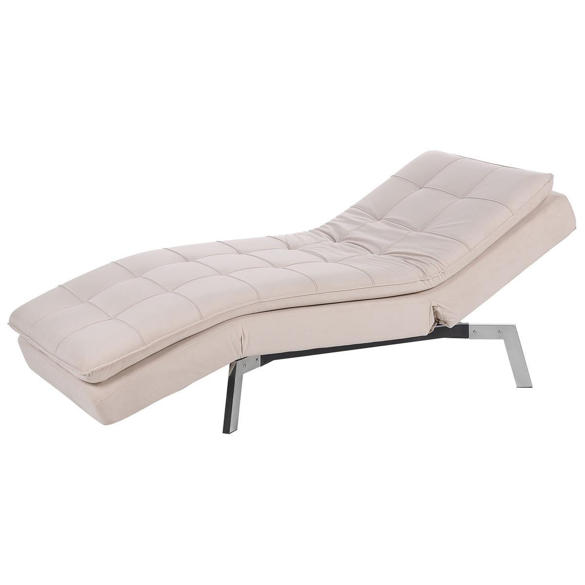 RELAXLIEGE Samtstoff beige verstellbar Loiret - Beige/Silberfarben, Textil (179/93/76cm) - Beliani