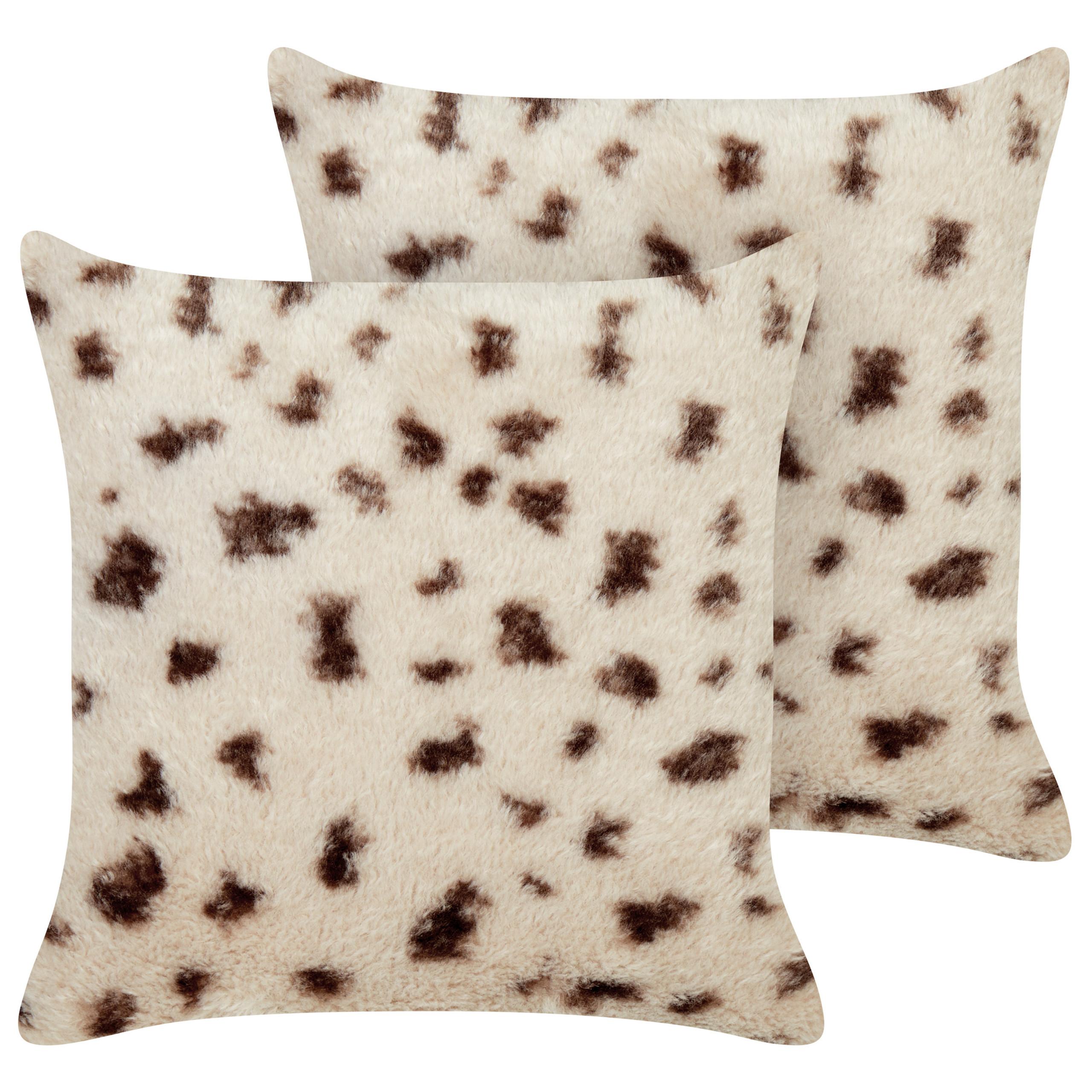 DEKOKISSEN 2er-Set Hellbeige 45/45 cm Kasra - Beige/Dunkelbraun, Kunststoff (45/45cm) - Beliani