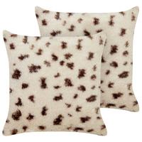 DEKOKISSEN 2er-Set Hellbeige 45/45 cm Kasra - Beige/Dunkelbraun, Kunststoff (45/45cm) - Beliani