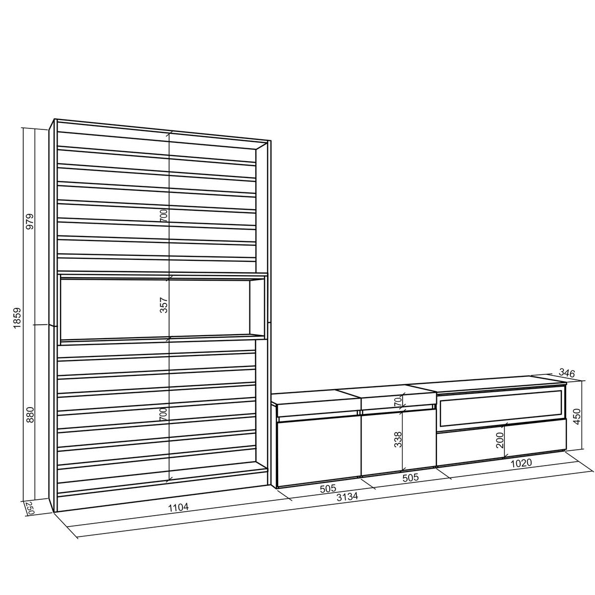 WOHNWAND Wohnzimmer, eiche, schwarz, Elektrokamin,, 310/35/186cm - Eichefarben/Beige, Holzwerkstoff (310/186/35cm) - Skraut Home