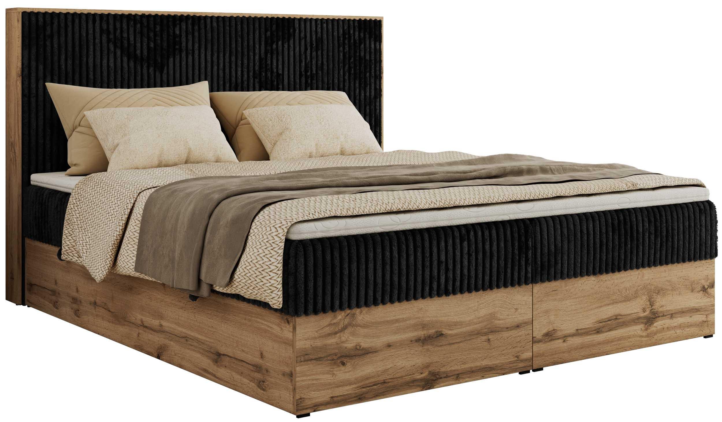 BOXBETT WOOD CLASSIC 160/200 - Schwarz Cord - H4 - Schwarz, Textil (160/200cm) - MKS