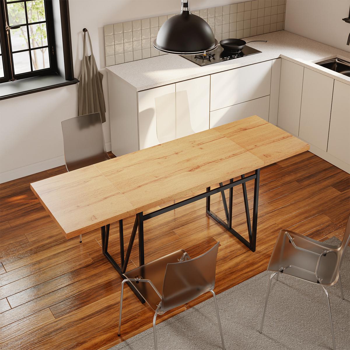AUSZIEHBARER Tisch mit Klappflügeln FWT113-N - Ahornfarben, Fell (200/96/76cm) - SoBuy