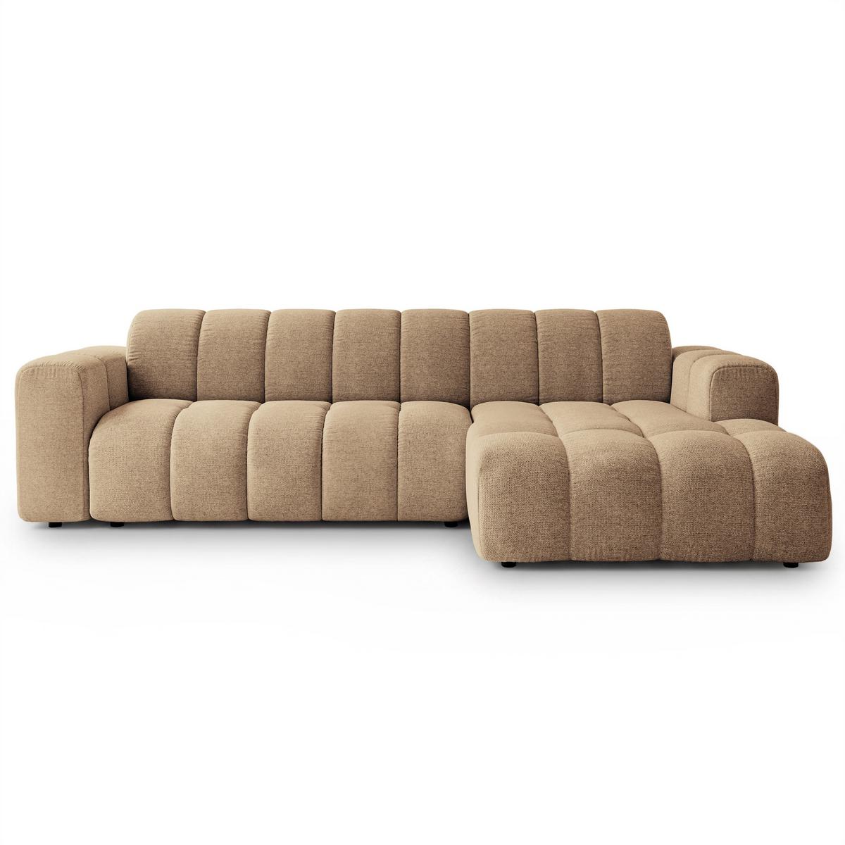 ECKSOFA SETIA Beige Strukturstoff mit Schlaffunktion - Beige, Holz (304/165cm) - MASSENO