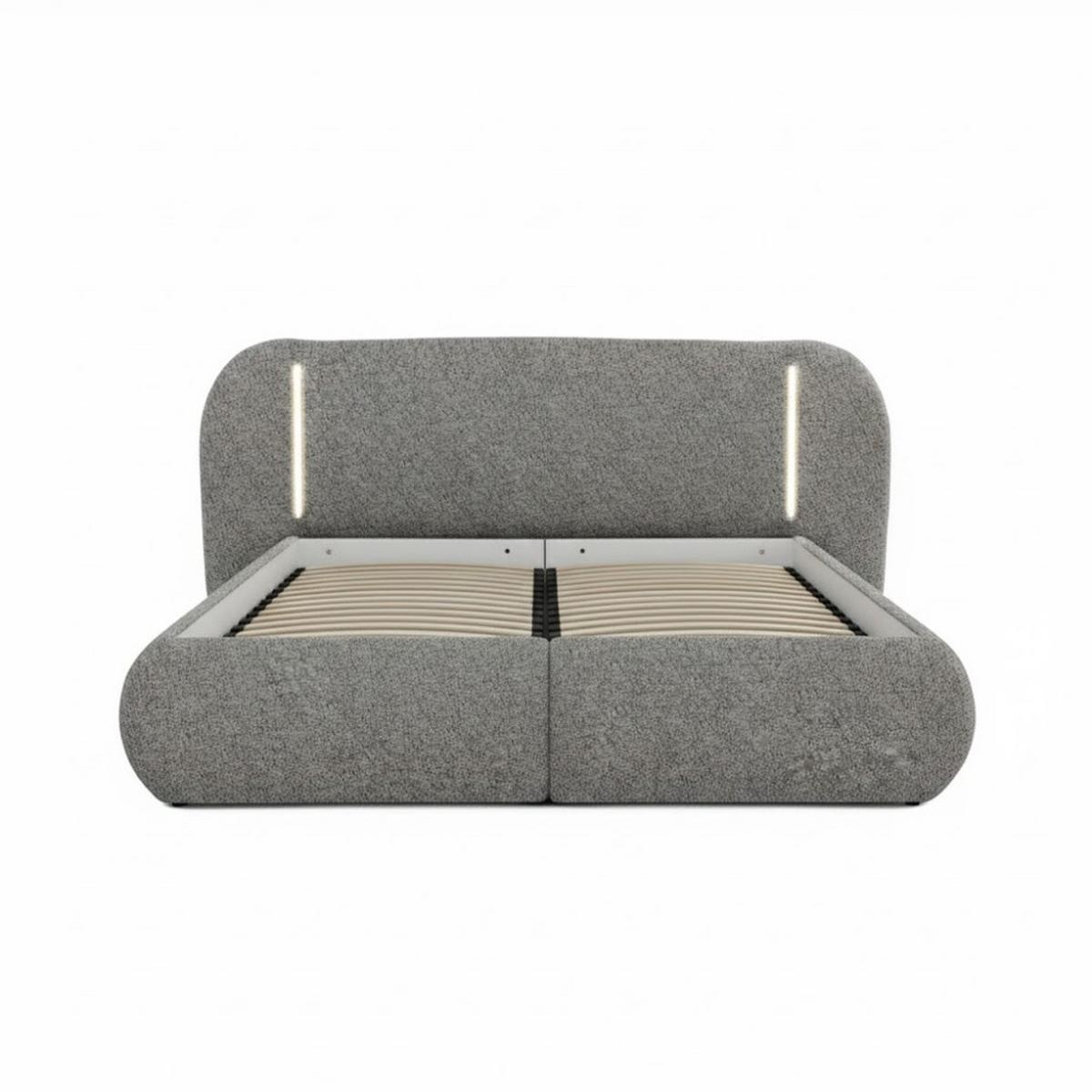 POLSTERBETT Corfu mit LED-Beleuchtung, mit Bettkasten, rundliche Formen, 140x200, Grau - Grau, Textil/Metall (140/200cm) - Beautysofa