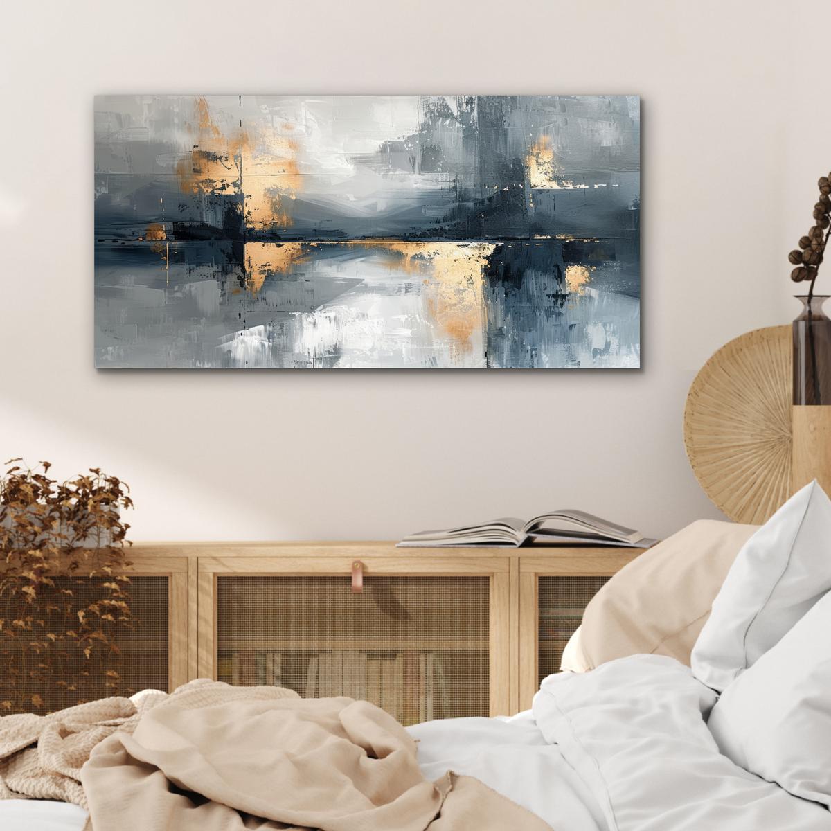 METALLBILD Kunst - Grau - Gold - Abstrakt 80x40 cm - Dunkelgrau, Metall (80/40cm) - MuchoWow