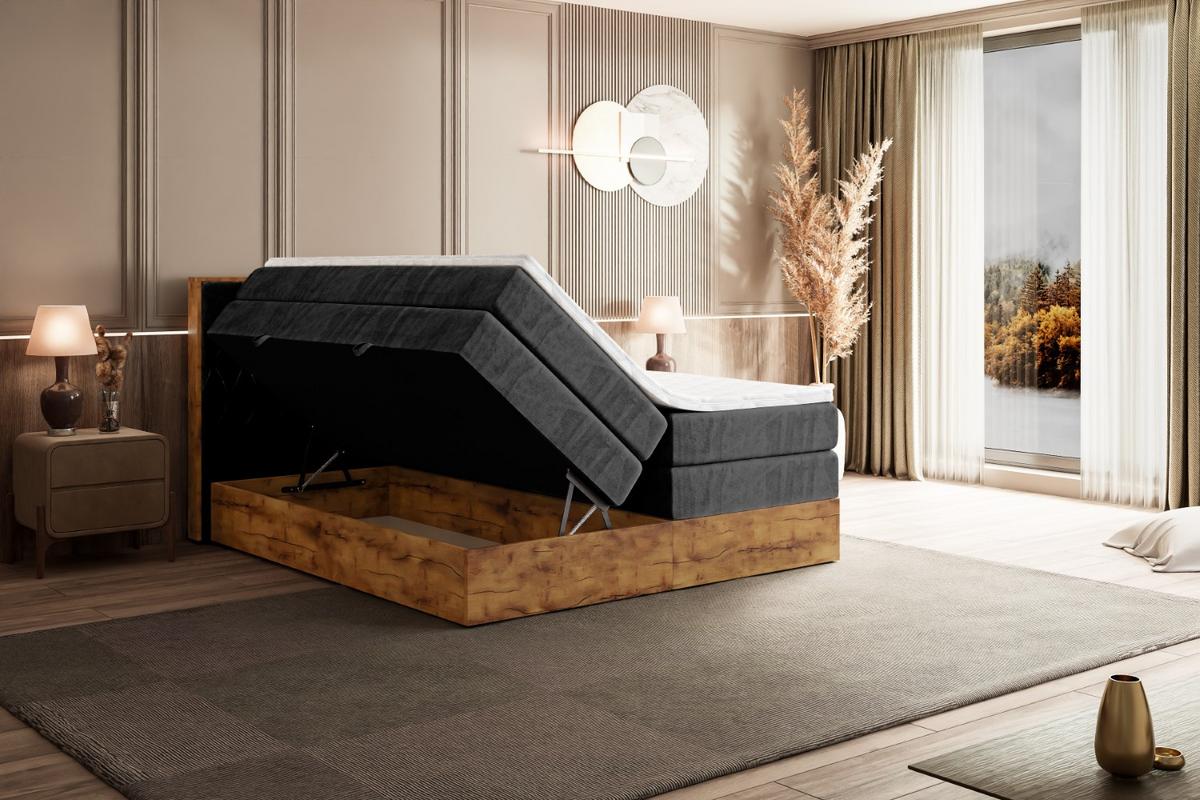 BOXSPRINGBETT mit Matratze H3|H4 und Lattenrost - LOLLI5 KING-180x200 - Schwarz Casablanca - Schwarz, Holzwerkstoff (180/200cm) - ALTDECOR