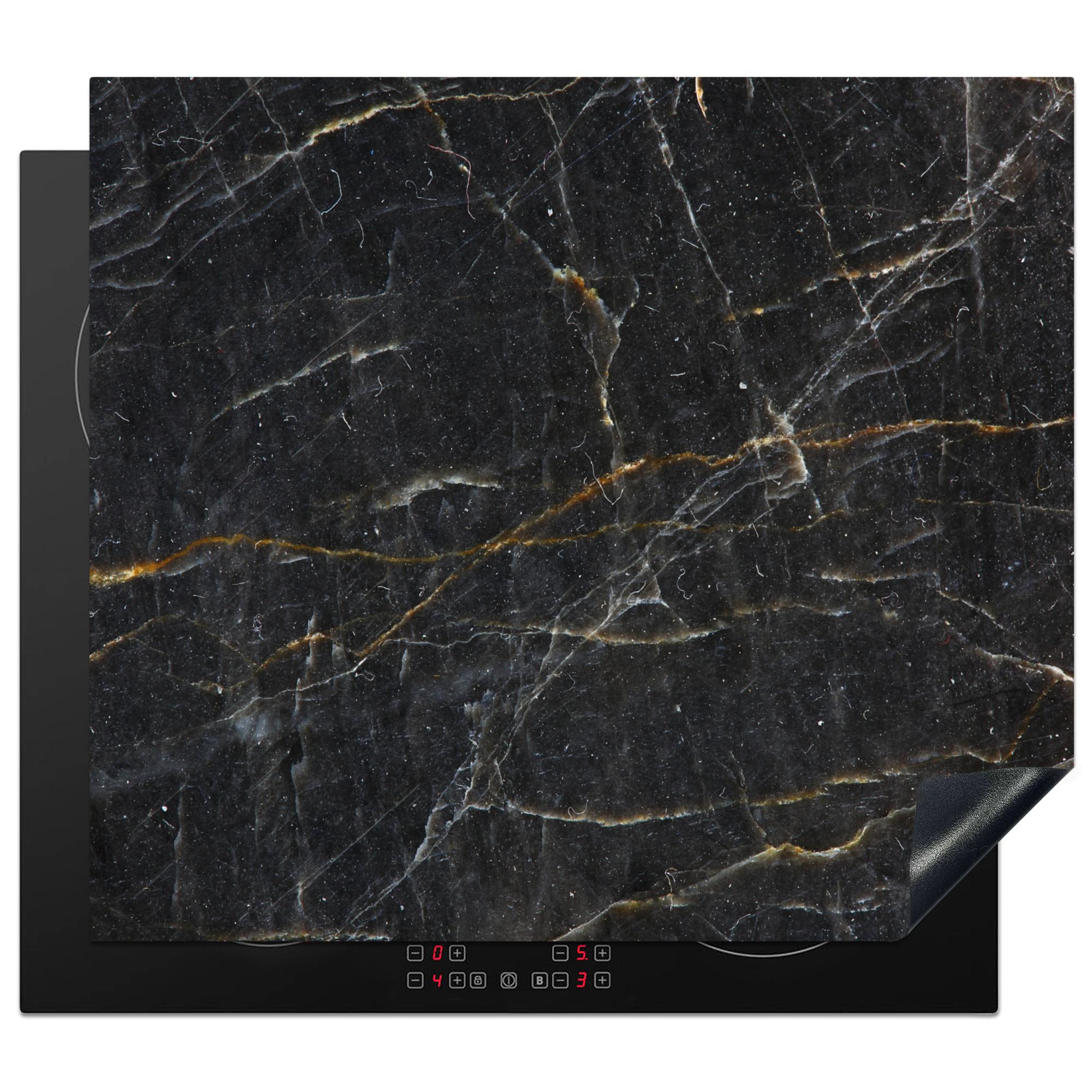HERDABDECKPLATTE Marmor - Schwarz - Gold - Grau - Marmorstruktur Herdabdeckung Induktionsfeld 60x52 cm - Goldfarben, Kunststoff (60/52/0.2cm) - MuchoWow