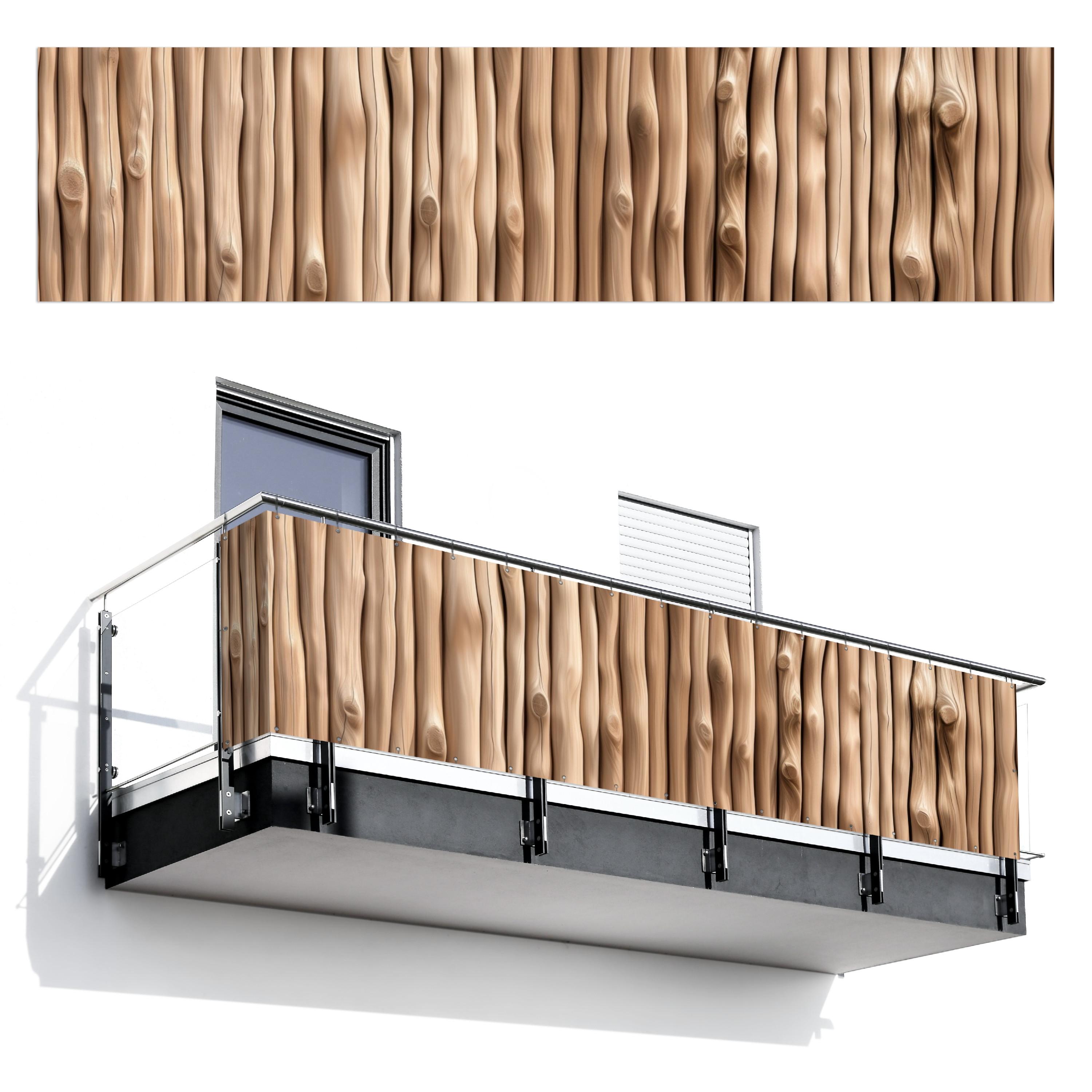 BALKON-SICHTSCHUTZ Holz - Stiel - Hellbraun Deko XXL 500x130 cm - Ahornfarben, Kunststoff (500/130cm) - MuchoWow