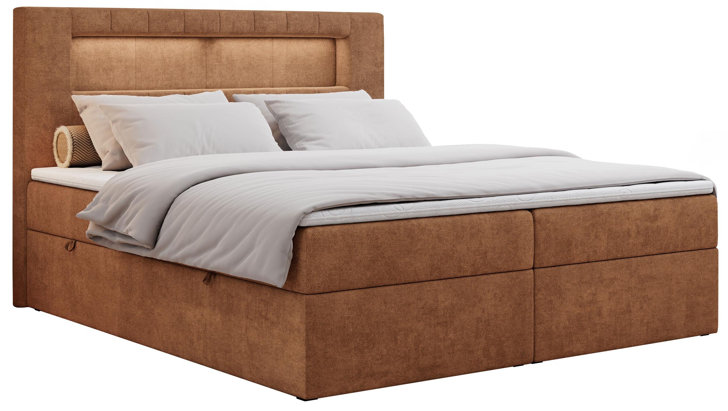 BOXBETT GOLD-5 LED 140/200 Orange Struktur - H3 - Orange, Holz/Textil (140/200cm) - MKS