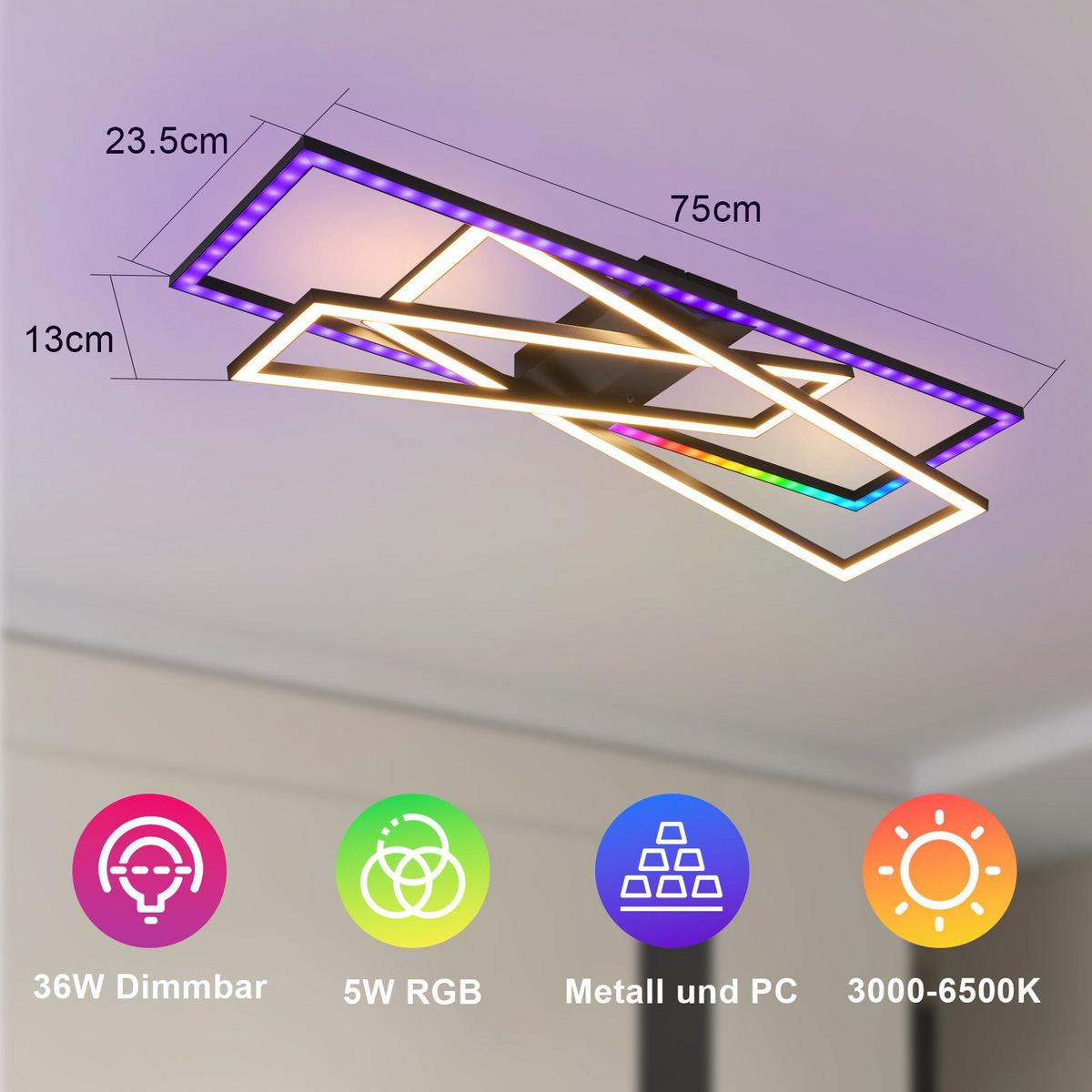 LED-DECKENLEUCHTE Maggio 23.5/75/13.5cm - Schwarz, Metall (75/23.5/13.5cm) - Nettlife