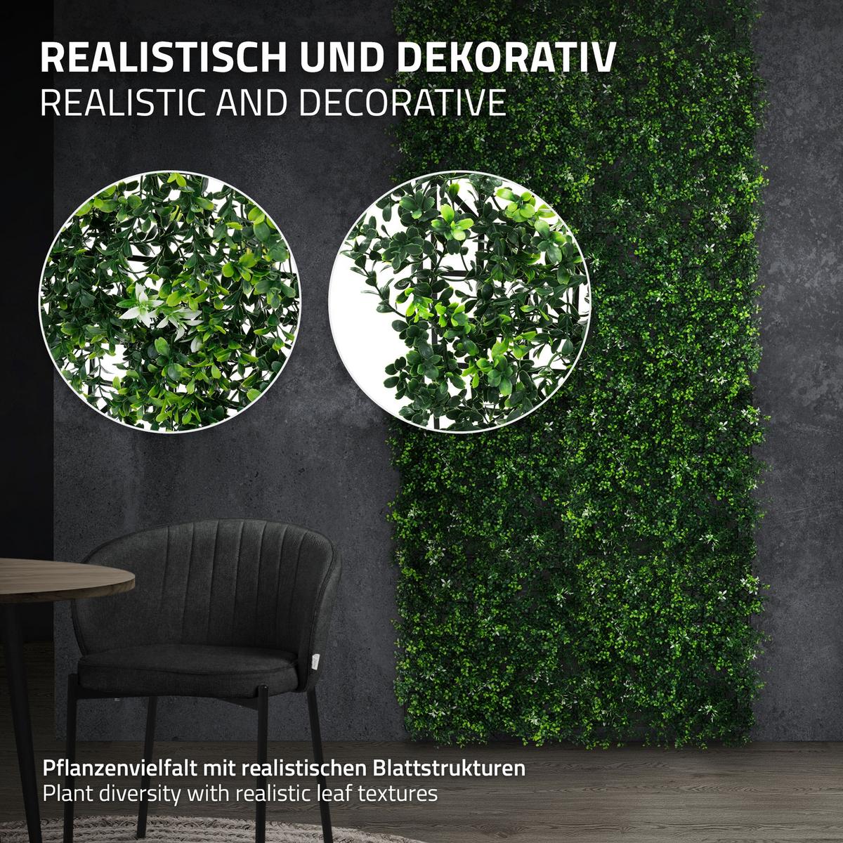 KÜNSTLICHE PFLANZENWAND 4er Set 50x50 cm Kunstpflanzen Wand Innen Aussen Pachysandra - Grün, Kunststoff (50/50/8cm) - ECD-Germany