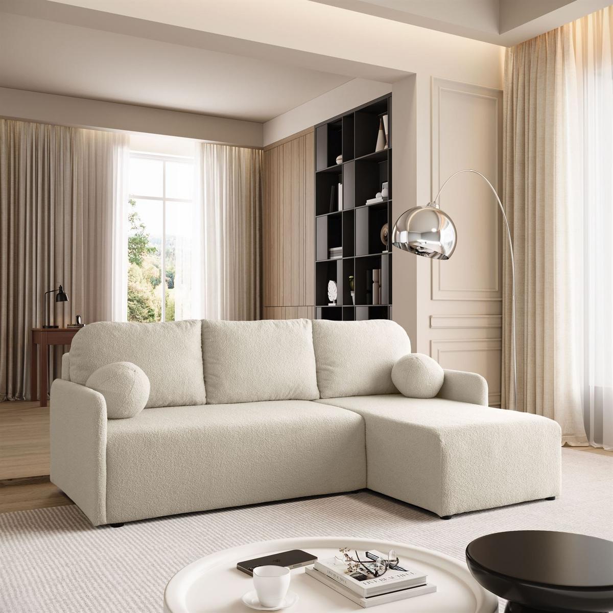 ECKSOFA CUDDLE mit Schlaffunktion und Bettkasten, Quelle 03 - Creme, Textil (213/145cm) - Lookway