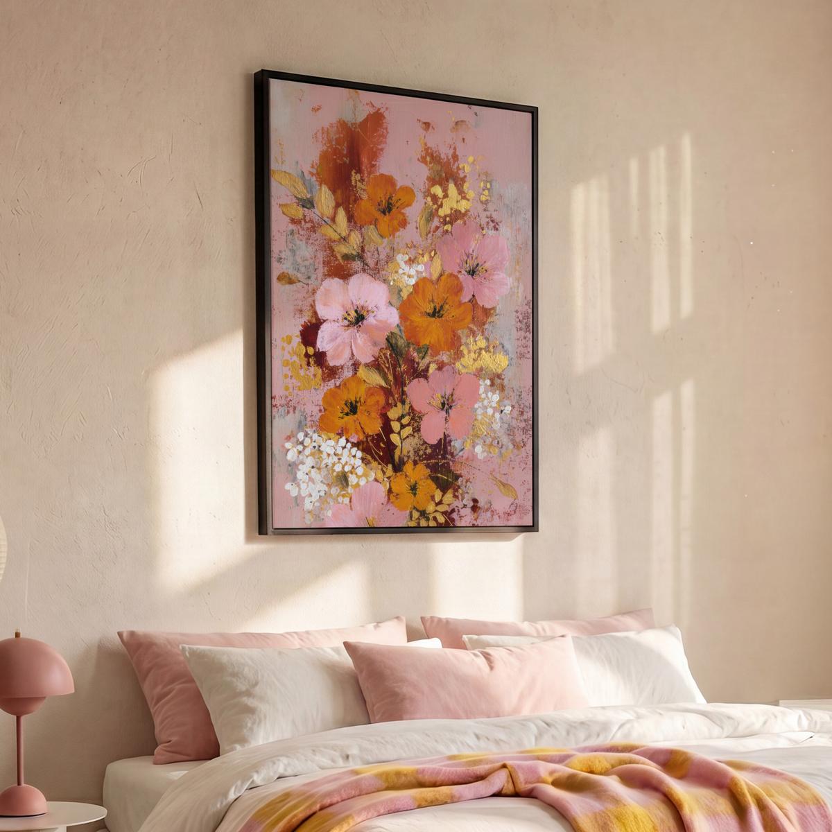 LEINWAND Bilder mit Rahmen - Malerei - Blumen - Rustikal - Rosa - 80x120 - Altrosa, Textil (80/120cm) - MuchoWow
