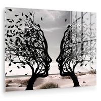 ACRYLGLASBILD Strand - Meer - Menschen - Baum - Moderne Kunst 80x60 cm - Hellgrau, Glas (80/60cm) - MuchoWow