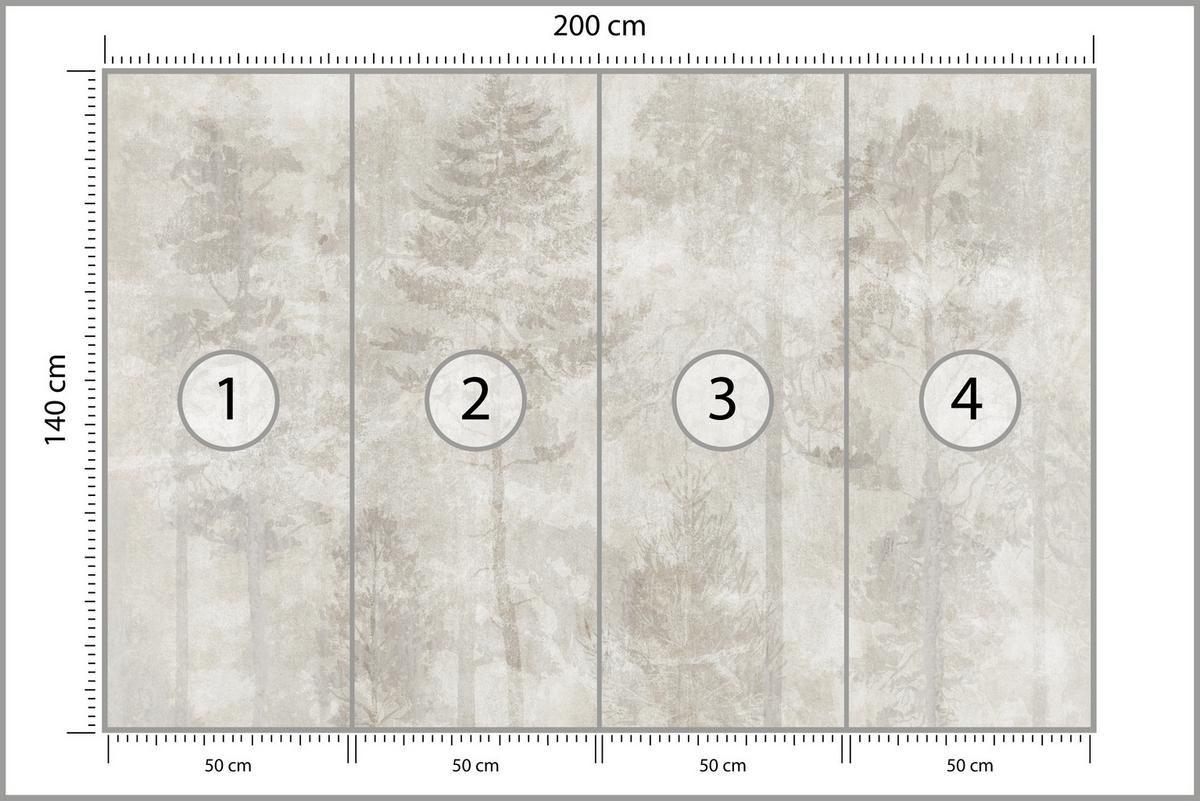 FOTOTAPETE für Wohnzimmer Boho Abstraktion Wald Bäume Beton Vintage 200x140 - Beige, Papier (200/140cm) - Muralo